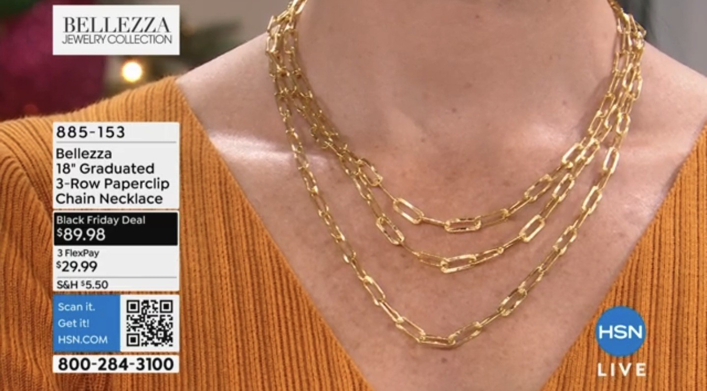 Bellezza 18″ Bronze Graduated 3-Row Paperclip Necklace Goldtone HSN 885-153 New