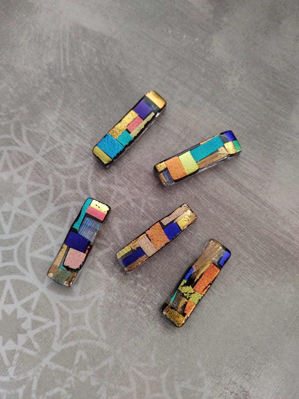 vintage SET 5 pendant beads dichroic art glass precious metal foil artisan