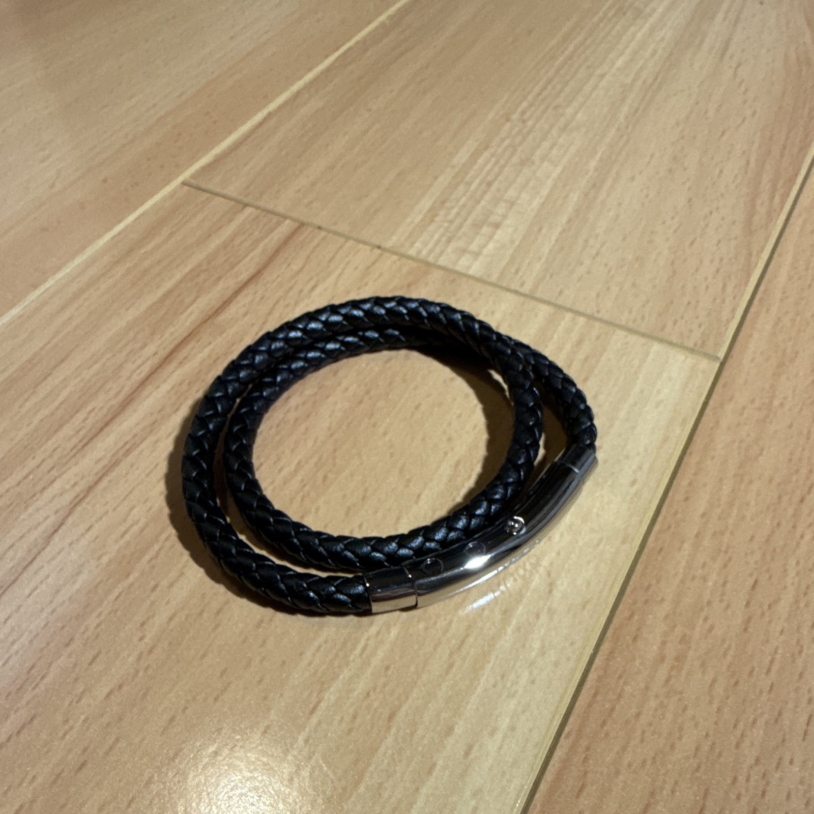 Rose Gold & Black Braided Leather Bracelet, Stainless Steel Magnetic