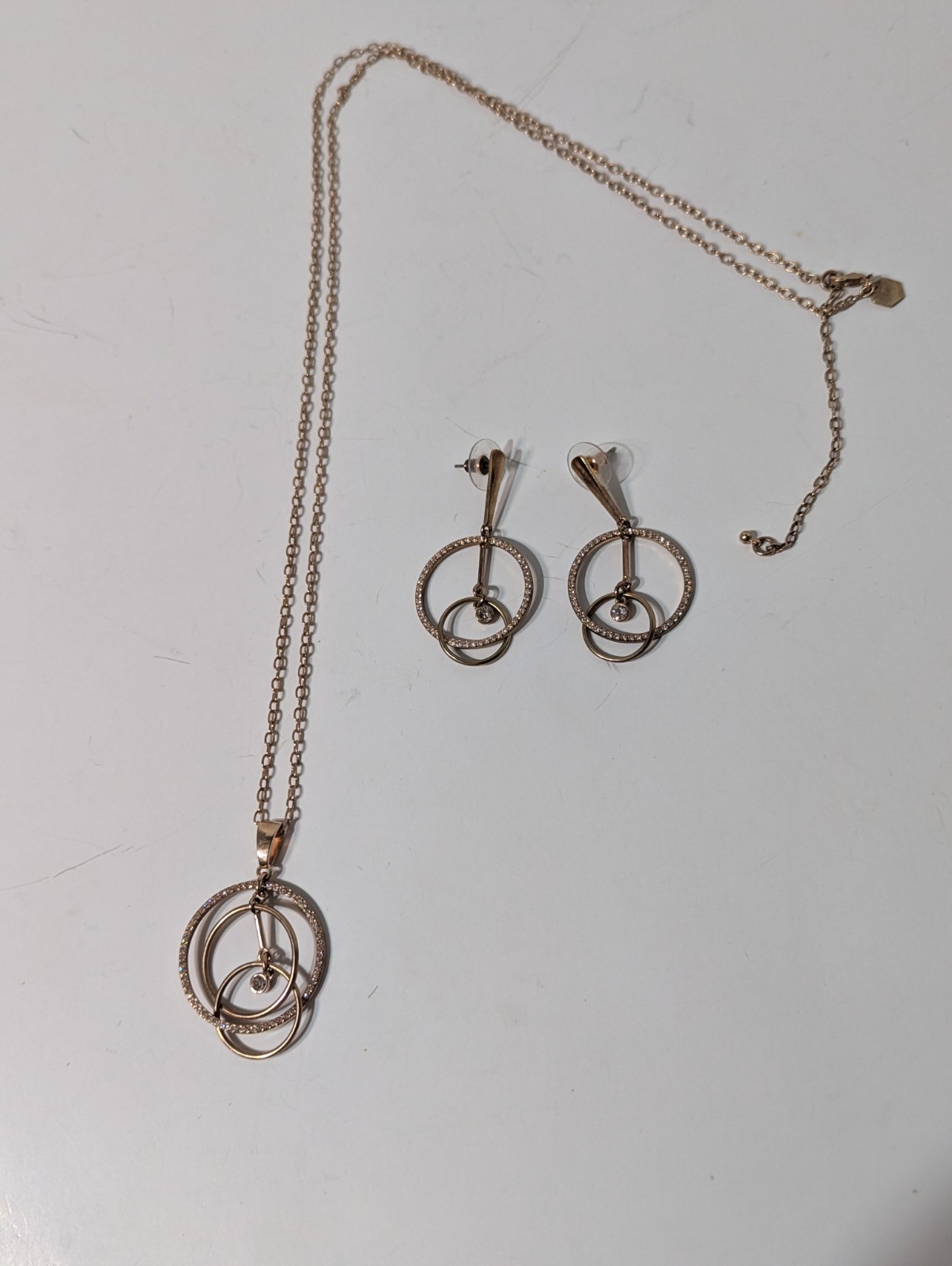 Touchstone Crystal Swarovski Rose Gold Circle Necklace Earrings Retired Set