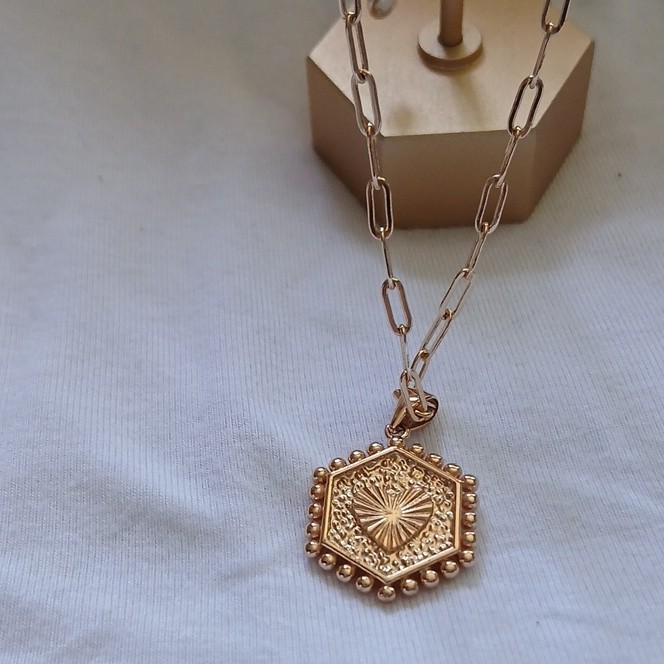 Initial Letter S 14 K Gold Plater Hexagonal Pendant