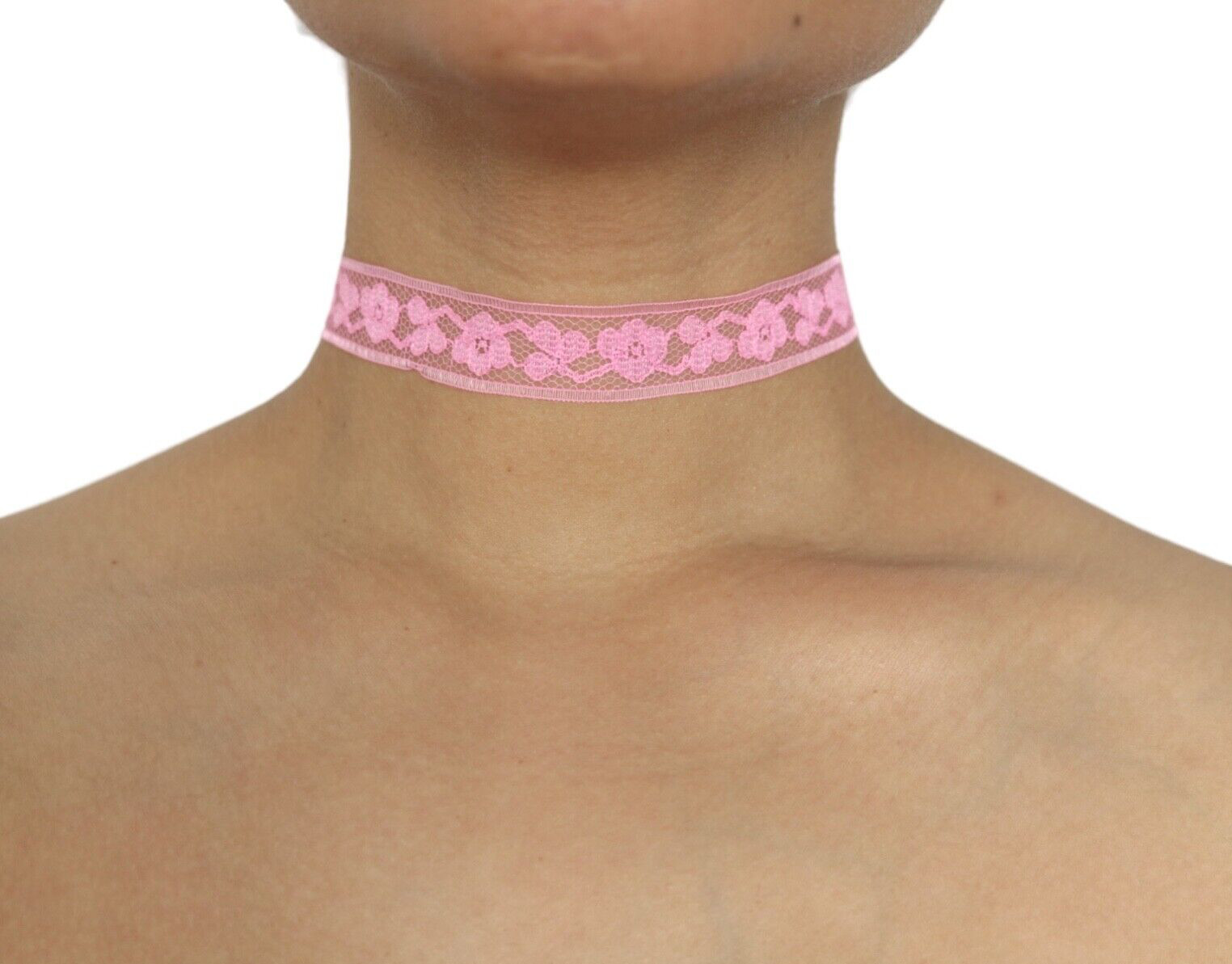 Adjustable Pink Floral Delicate Vintage Lace Fabric Collar Choker Necklace