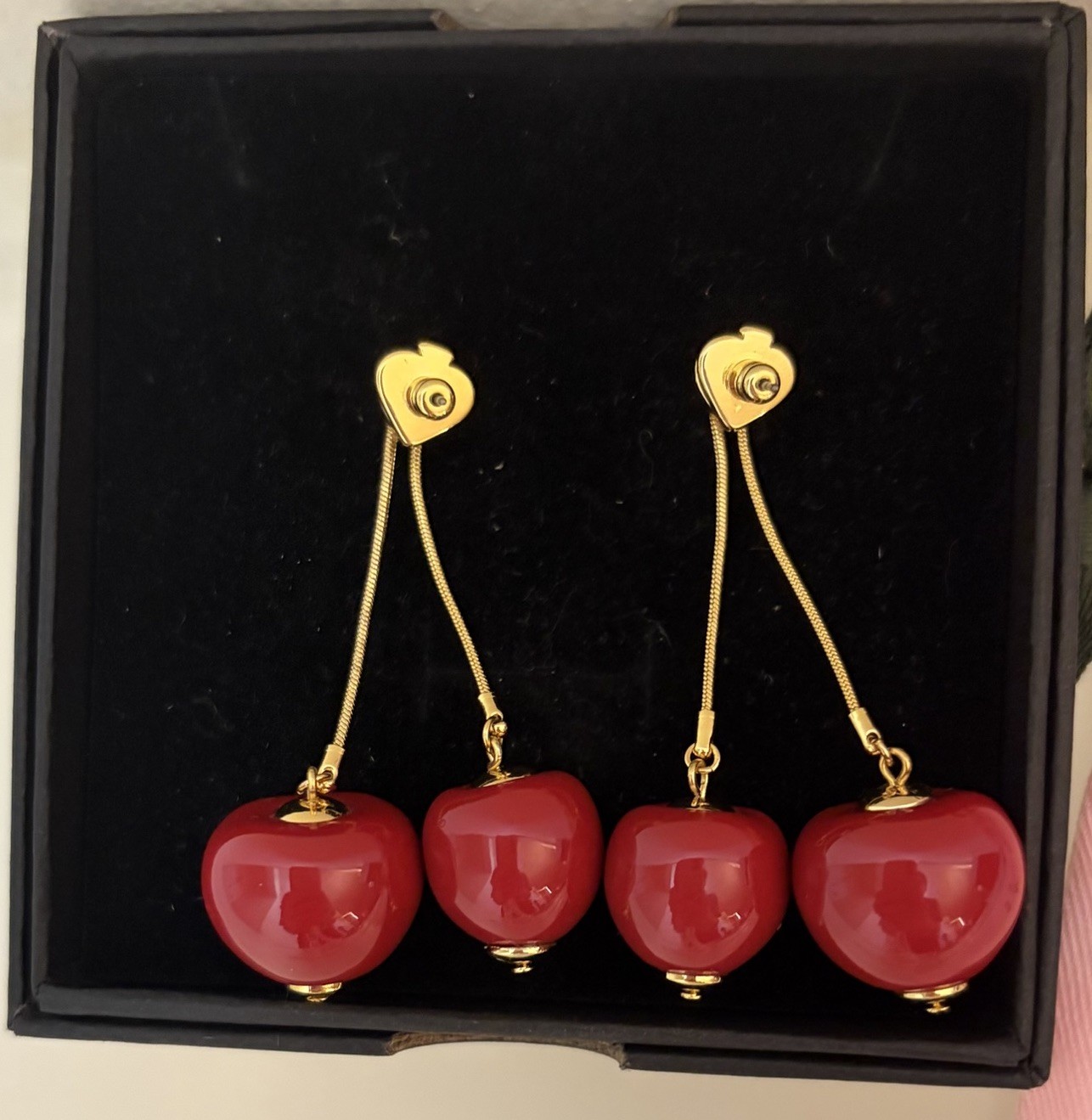 NWOT $115 Kate Spade Tutti Fruity Red Resin Cherries Gold-tone Dangling Earrings