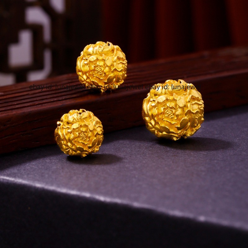 1Pcs Handmade 18K Yellow Gold Rose Bead Pendant Bracelet DIY