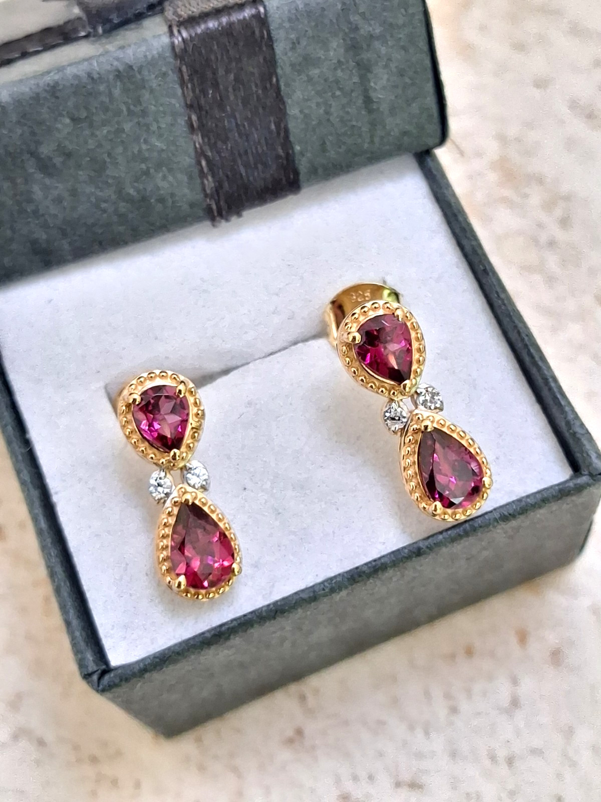 Orissa Rhodolite Garnet and Natural Zircon Sterling Silver Earrings – New/Sealed