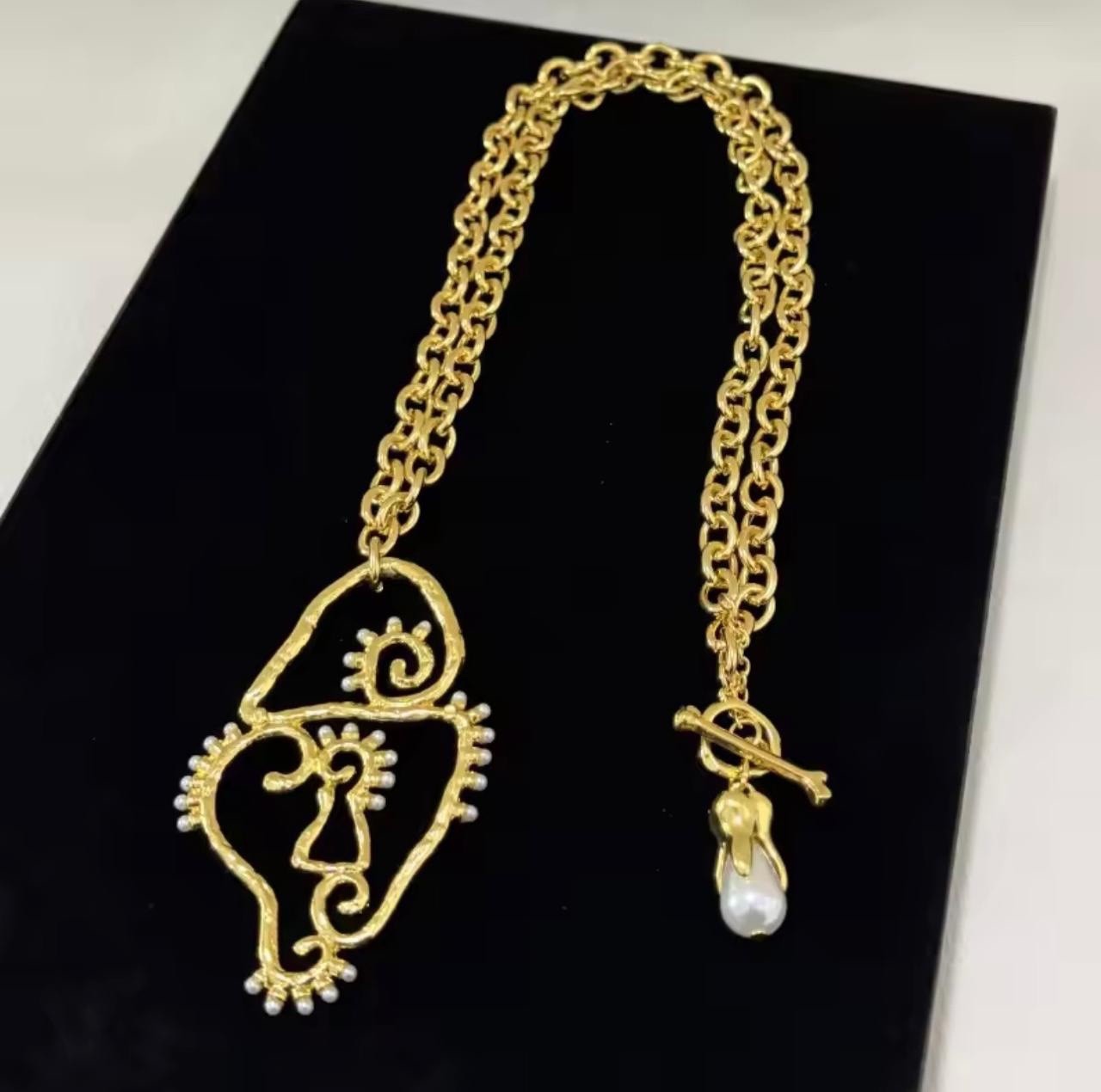 Surrealist Gold Tone Plated Keyhole Chain Pendant Necklace Women’s Art Jewelry