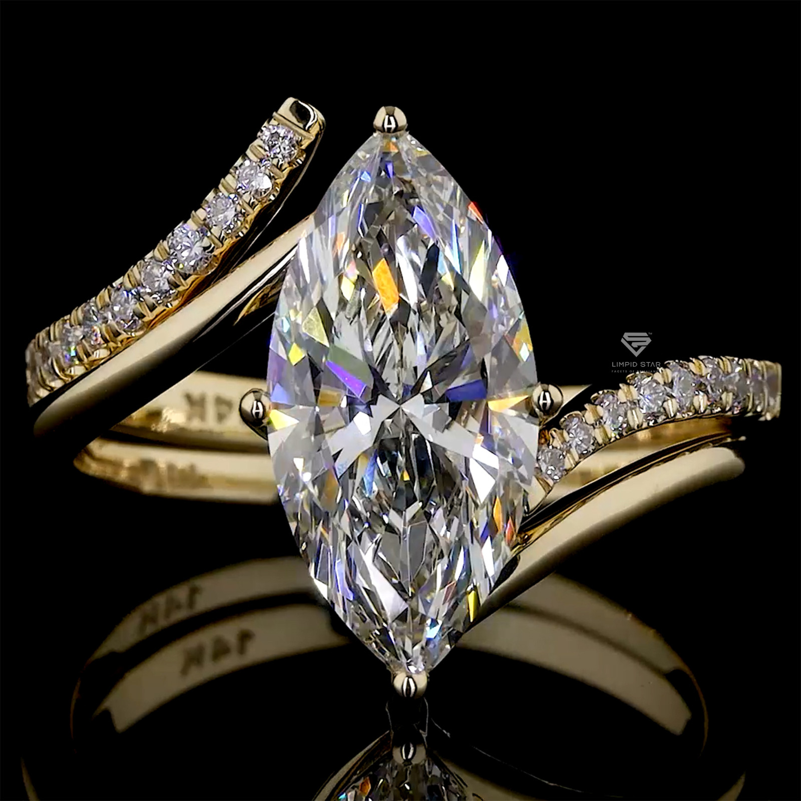 2.40CT Marquise Cut Lab Grown Diamond Ring G VS1 IGI 14K Yellow Gold Size 6