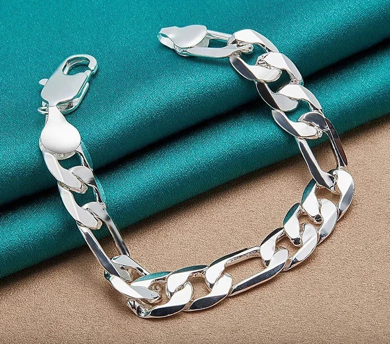 20cm Sterling Silver Bracelet Men 925 Side Chain Fashion Party Jewelry 8 inch