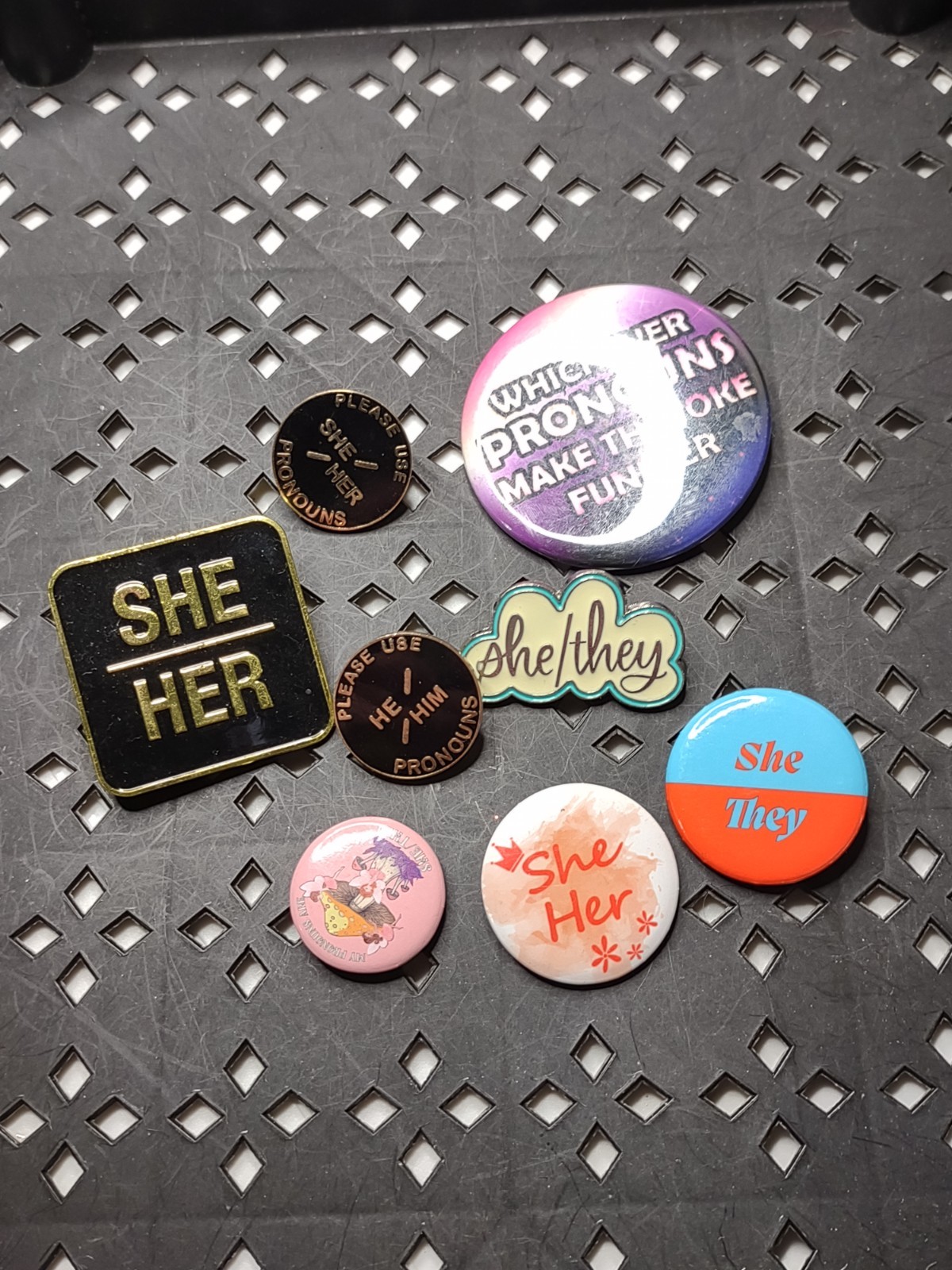 Lot Of Pronoun Themed Pin And Pin Back Buttons Pronoun Lot STBAS