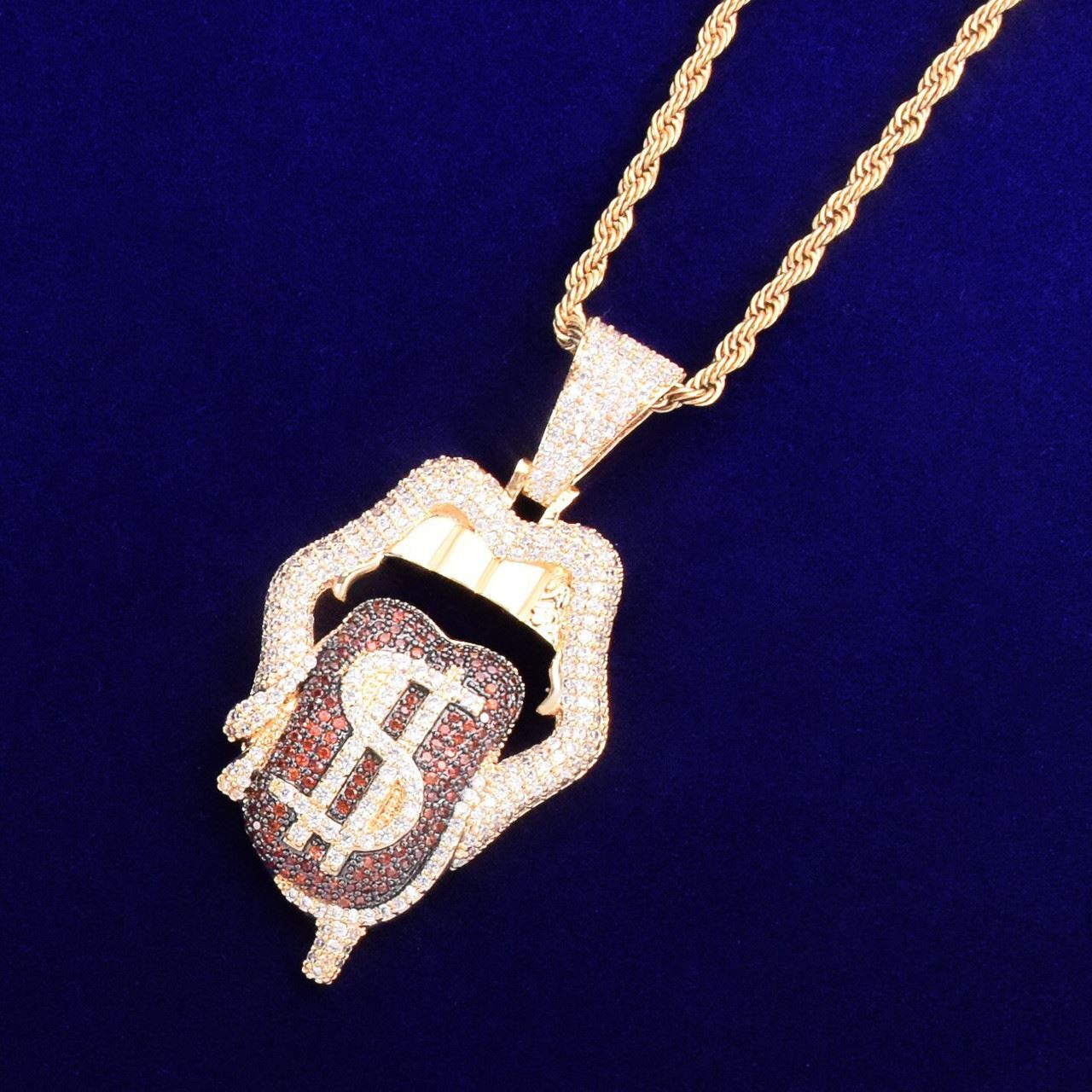 Ladies Hot Girl Magic Money Tongue Dripping Mouth Hip Hop Pendant Chain Necklace