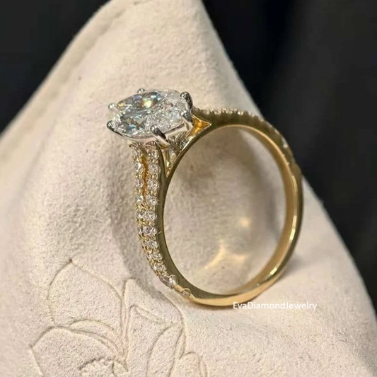 2.0CTW Marquise Moissanite Split Shank Engagement Ring 14k Multitone Gold Plated