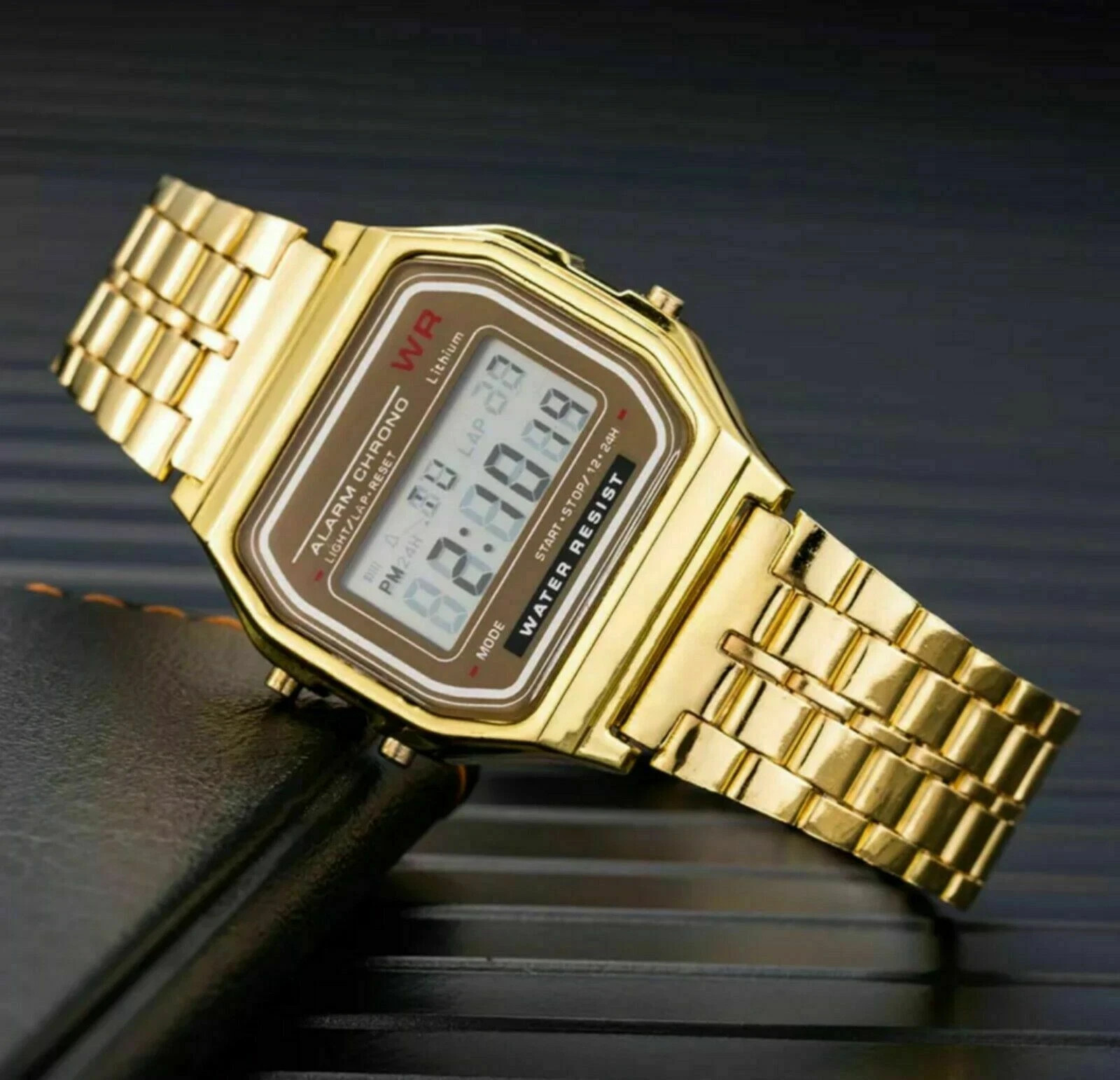 CLASSIC DIGITAL RETRO WATCH F-91W STYLE SPORT ALARM GOLD SILVER BLACK GIFT