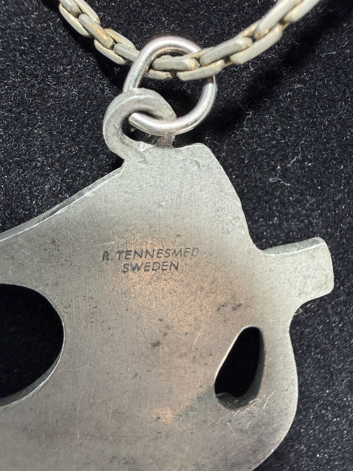 Vintage R. Tennesmed Sweden Pewter Viking Ship Pendant Necklace