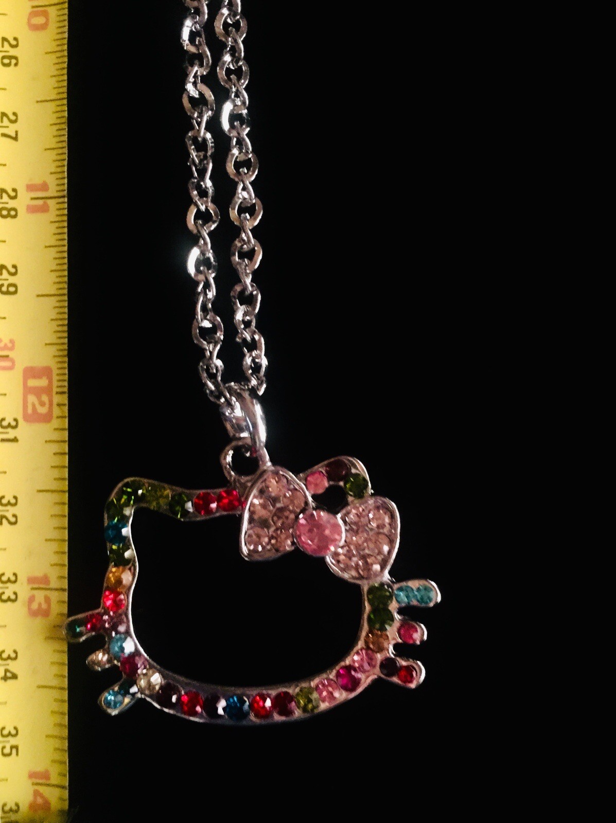 Hello Kitty necklace Pink Bow Radium Plated Reflective Crystals Rhinestones