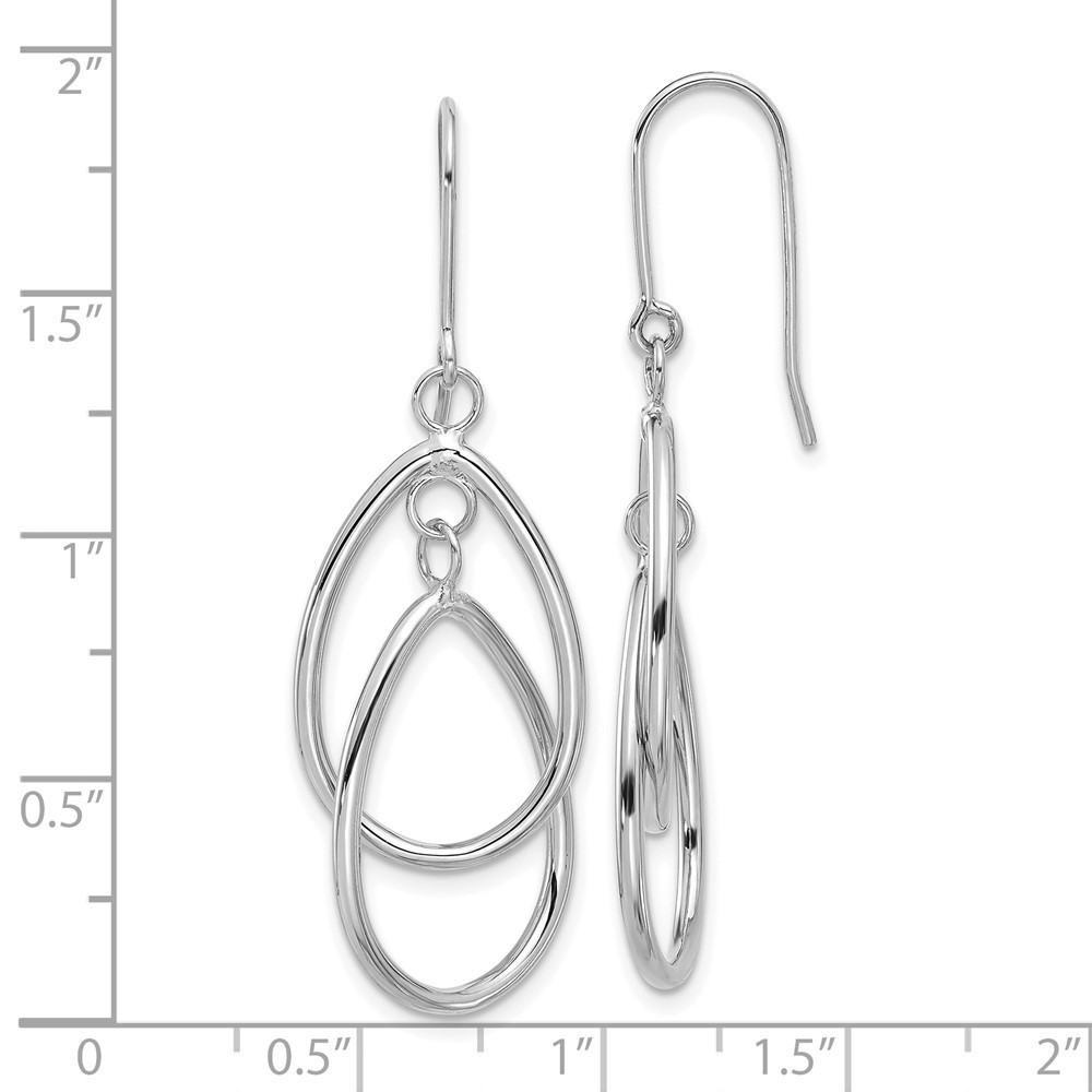 Real 14K White Gold Double Teardrop Dangle Wire Earrings; Women & Men