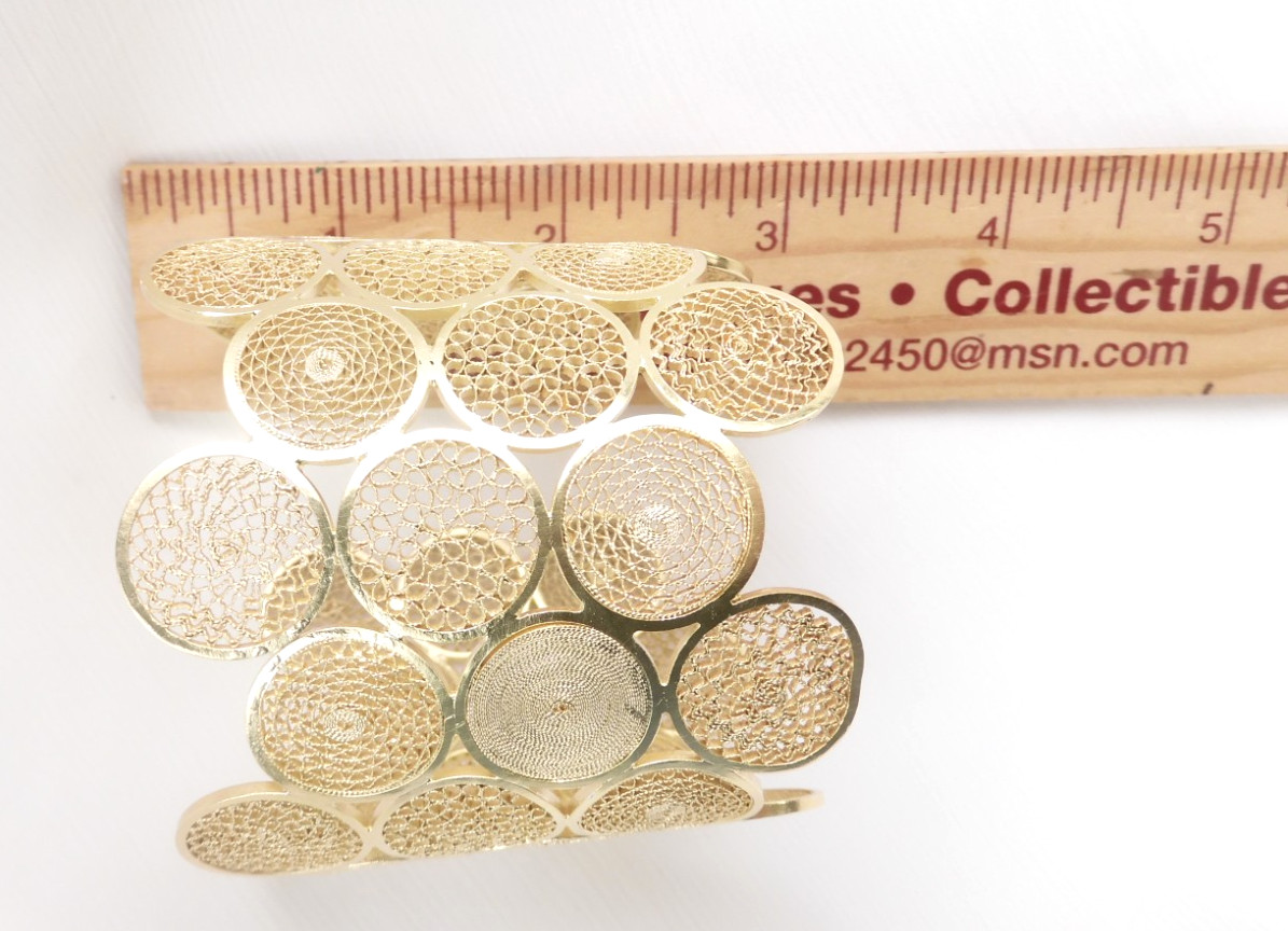 Colombian Handmade 43.70 Grs Filigree Bracelet Silver Gold Plated with 18k Gold