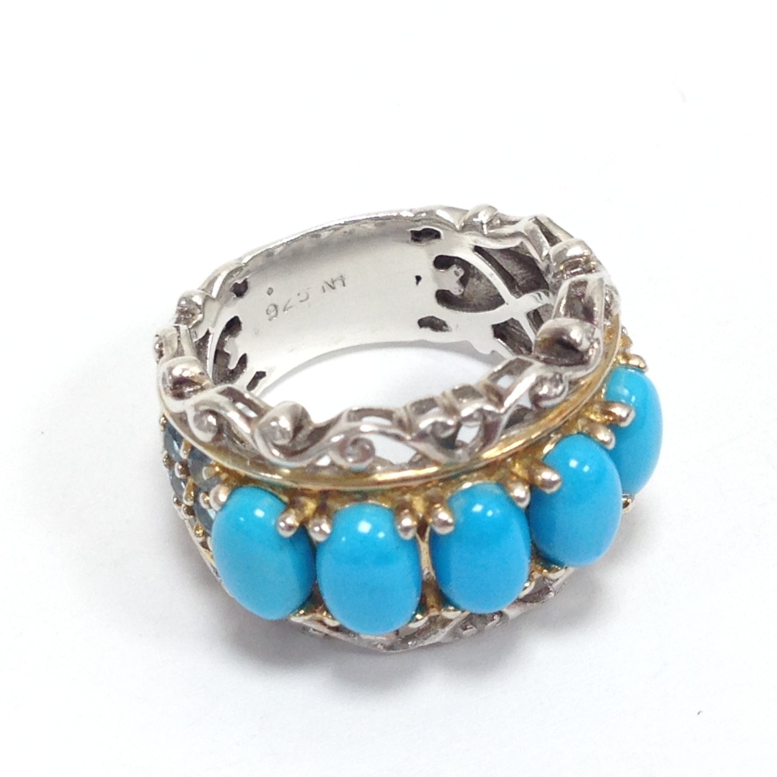 Gems en Vogue Michael Valitutti Sterling Silver Two Tone 5 Turquoise Ring Size 4
