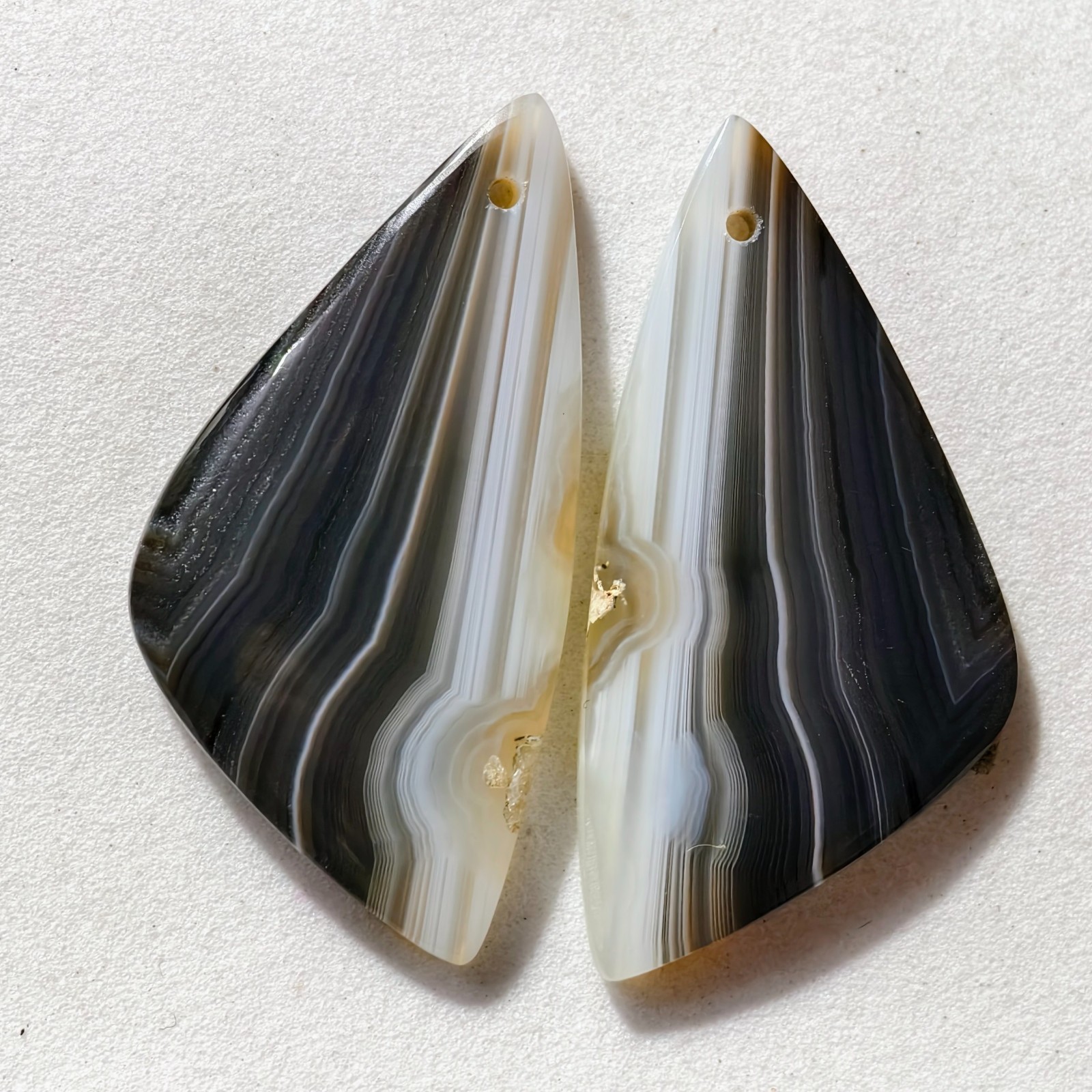 33 Cts Natural Black Banded Agate Drilled Pair Cabochon Gemstone 35×17.4 MM