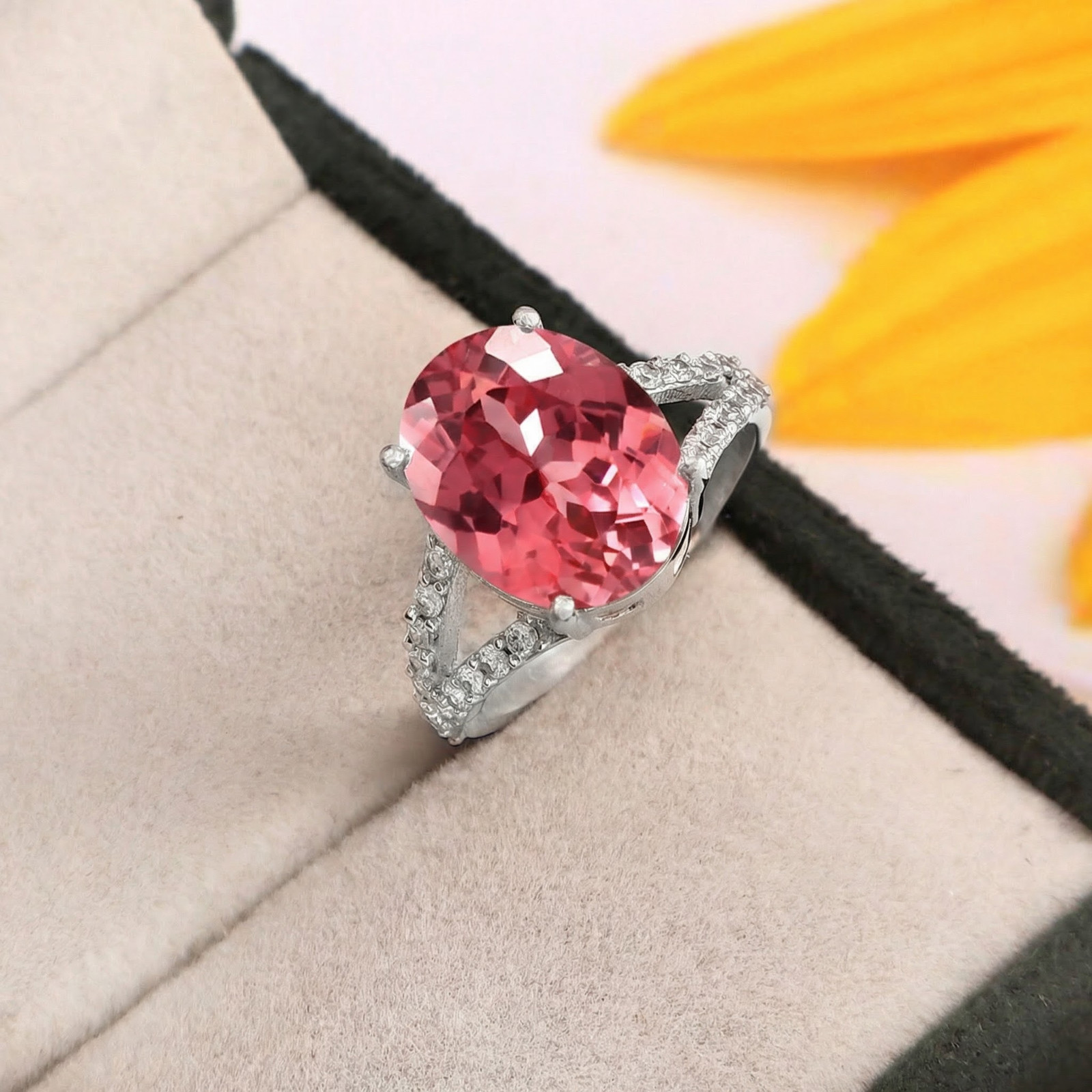 Ceylon Pink Padparadscha Sapphire Diamond Halo Statement Ring For Anniversary
