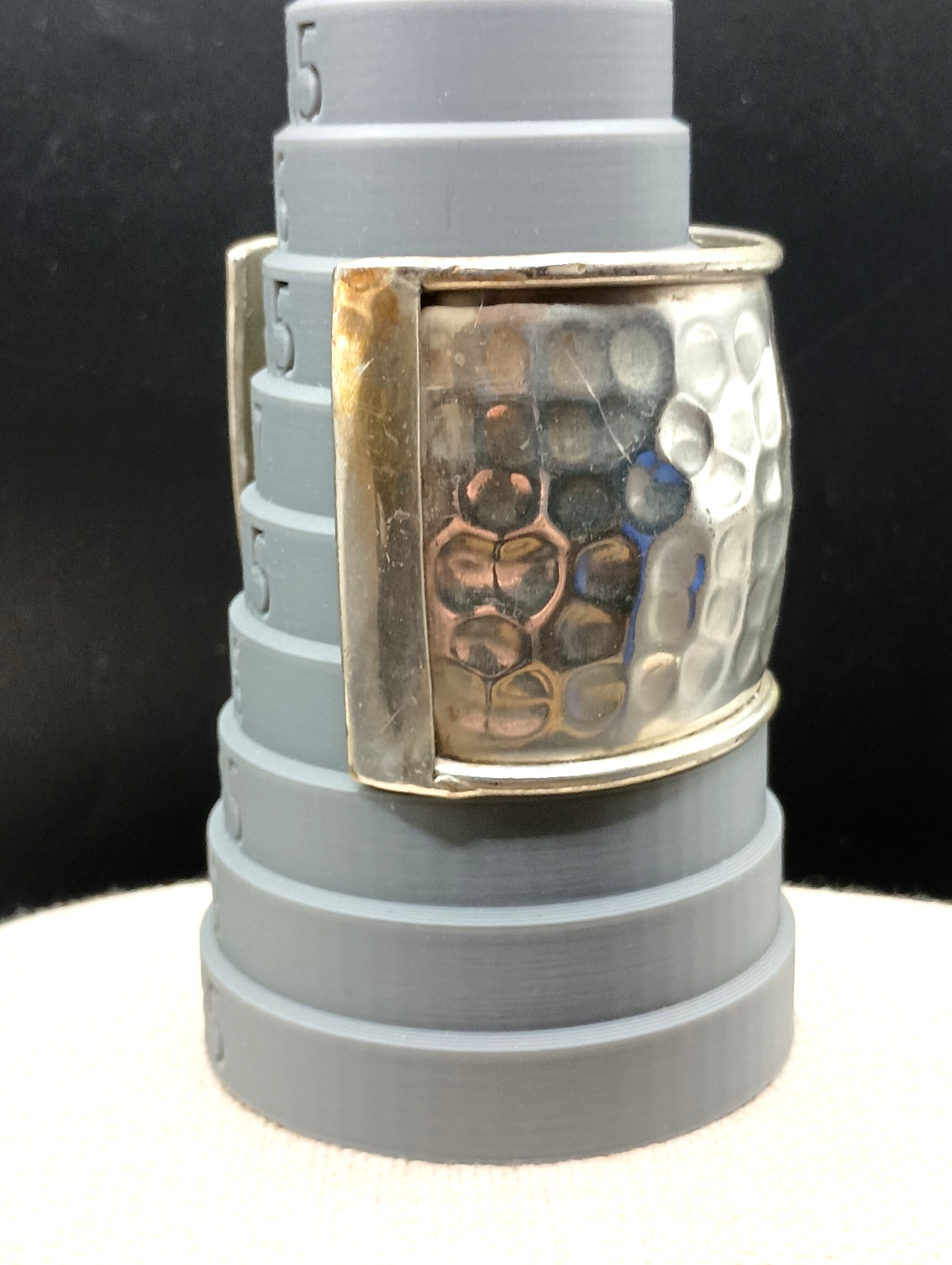 Mens Cuff Bracelet Hammered Silver Tone Open Bangle Wide 2.25” Size 7-9 Adjusts