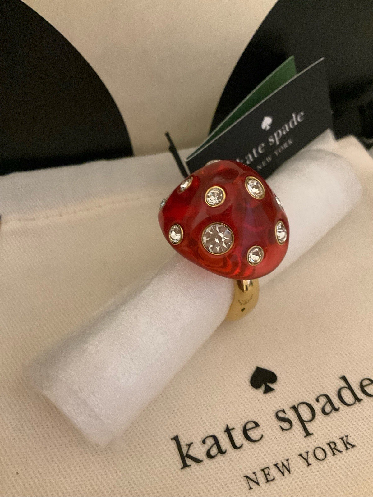NWT Kate Spade New York Forest Pop Mushroom 12k Gold Plated CZ Crystal Ring Sz 7