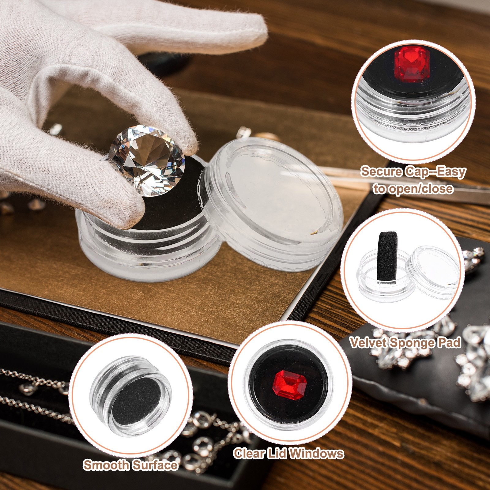 3.9×2.6×0.7 Inch Gemstone Display Box 12 Pcs Round Containers, Black/White