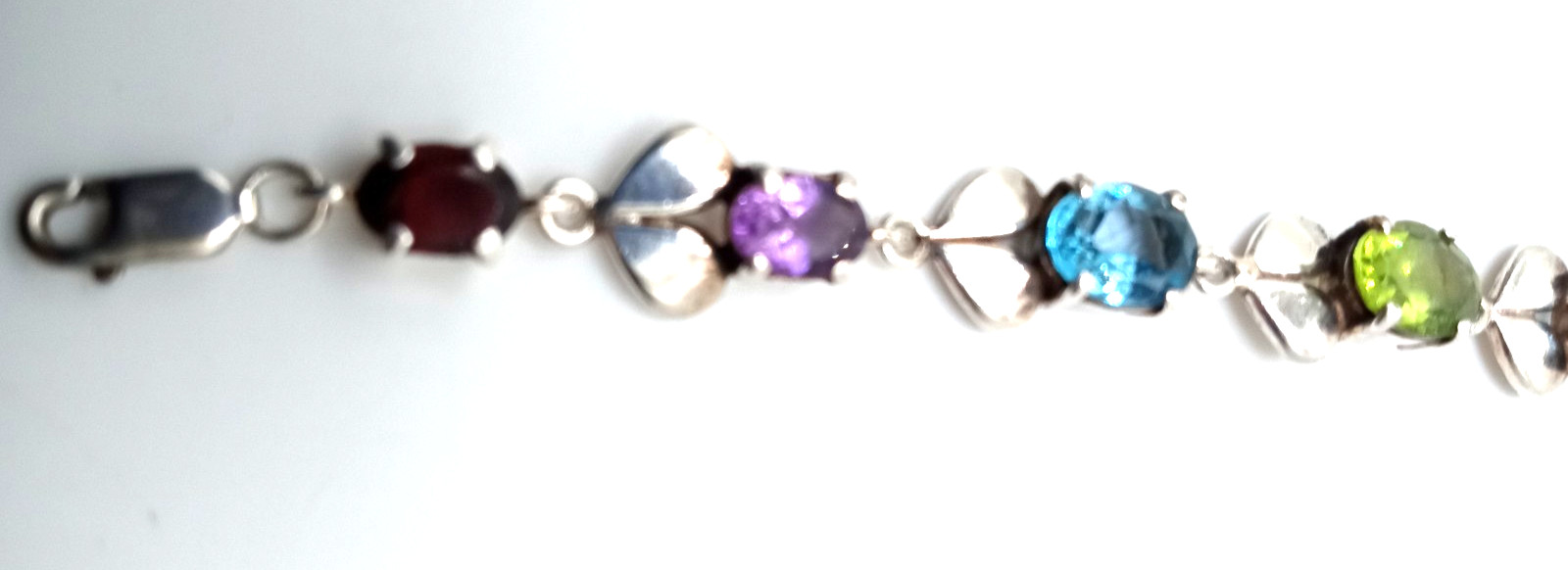 Vintage Sterling Silver Multi Gemstone 7 1/2 Inch Link Bracelet Lovely