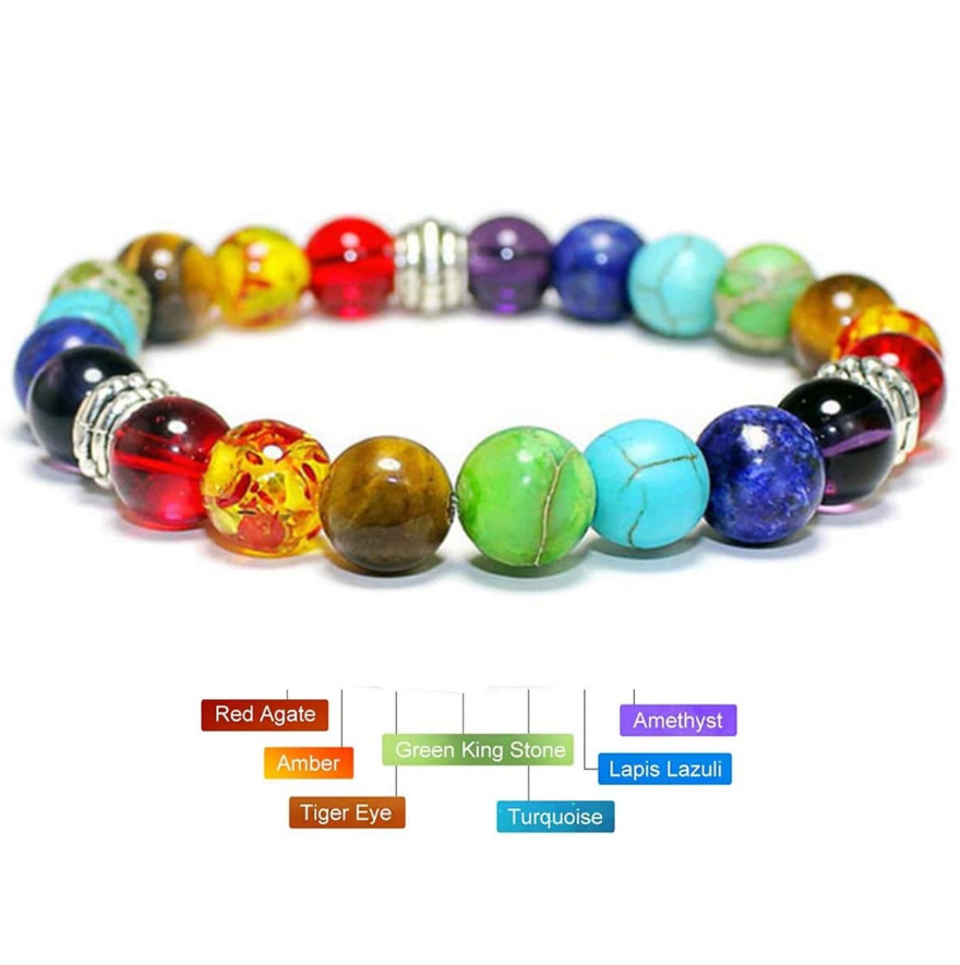 7 Chakra Healing Natural Stone Round Gemstone Yoga Energy Beads Bracelet Jewelry