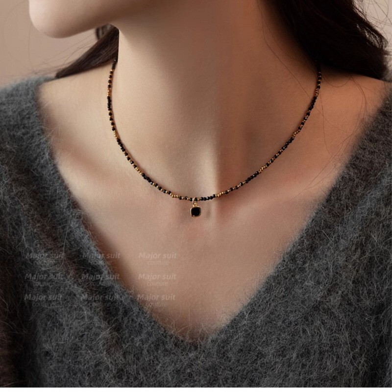 Natural Crystal Black Tourmaline Beaded Healing Anxiety Relief Choker Necklace