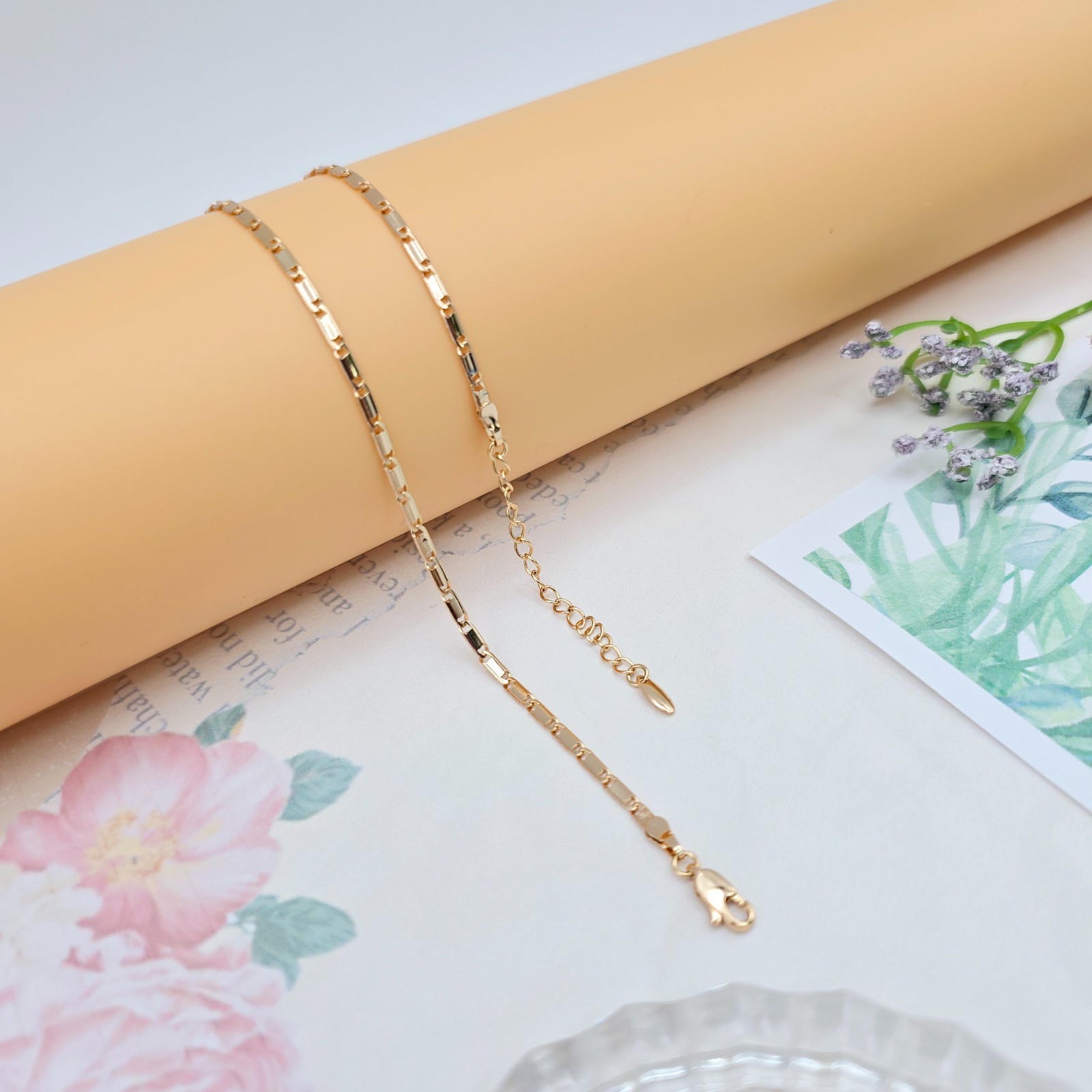 with Elegant Rectangular Links, 45+5cm Adjustable, XPNL0058 Rose Gold Necklace