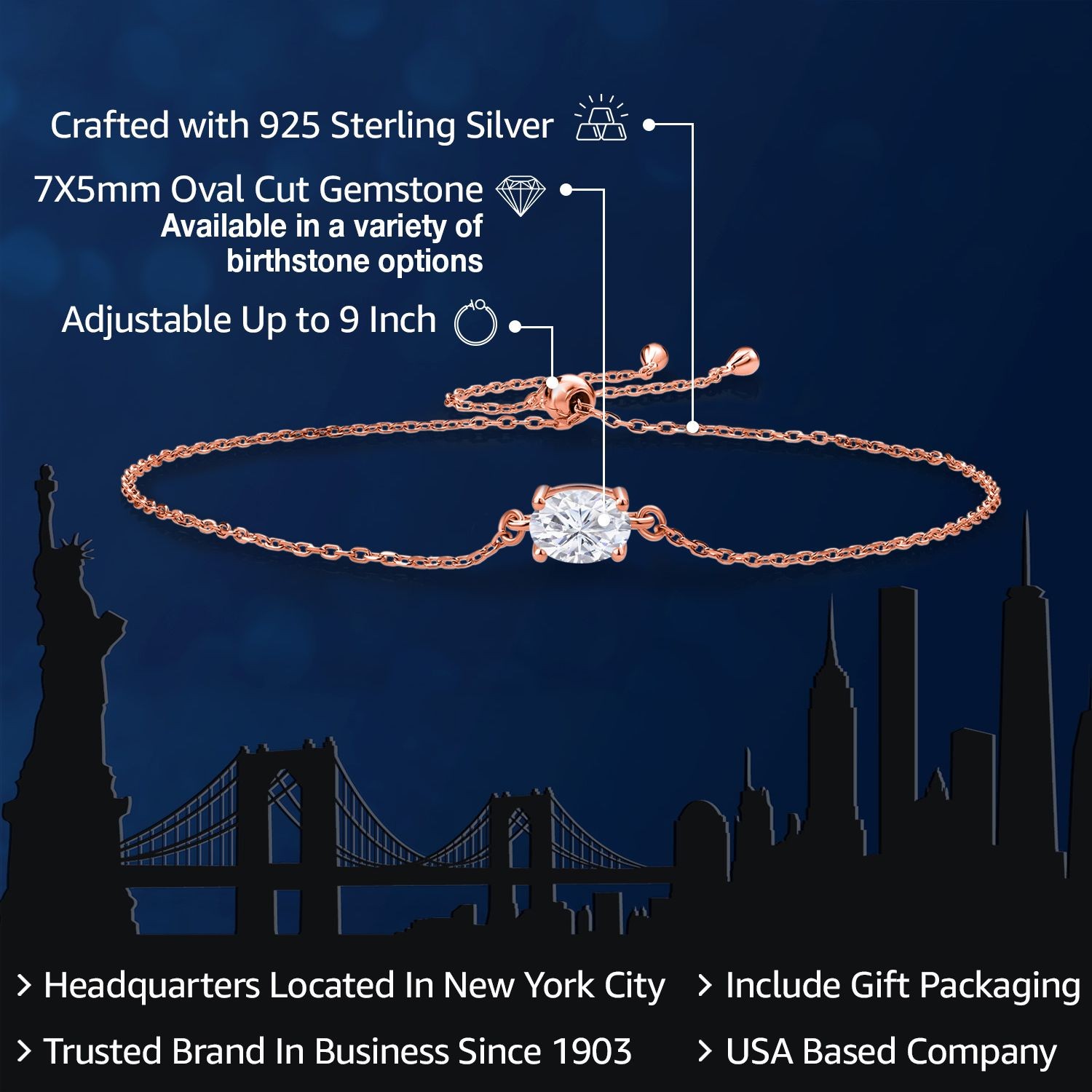 18K Rose Gold Plated Silver IJK Moissanite Solitaire Bracelet (0.90 Ct)