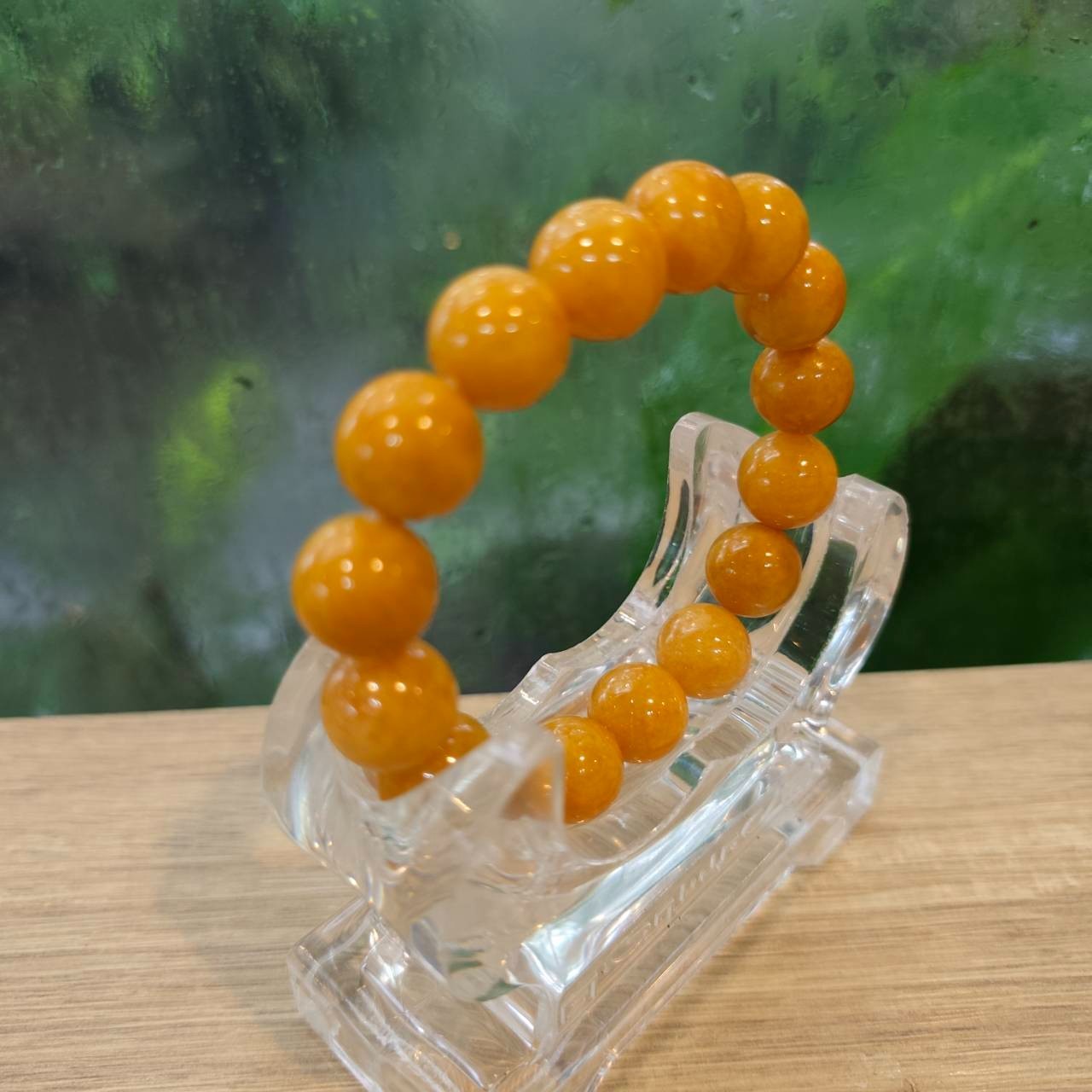Burmese Jade Bracelet Round Shape Yellow Natural Jade Size 13.2 mm