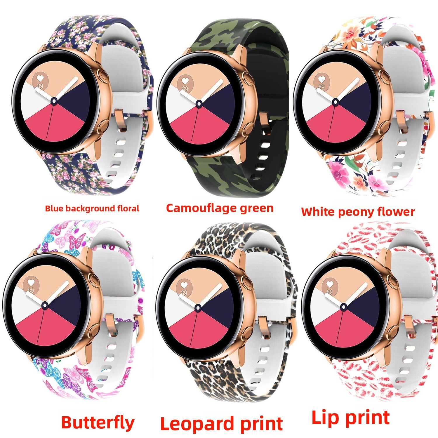 Fits Samsung Galaxy Printed Silicone Watch Strap 20mm Waterproof Durable Band