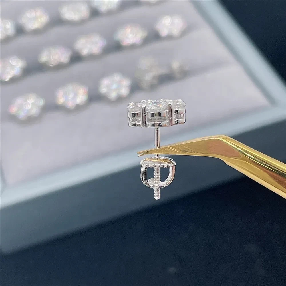 GRA Certified Screw Back VVS1 Moissanite Cluster Stud Earrings For Women and Men