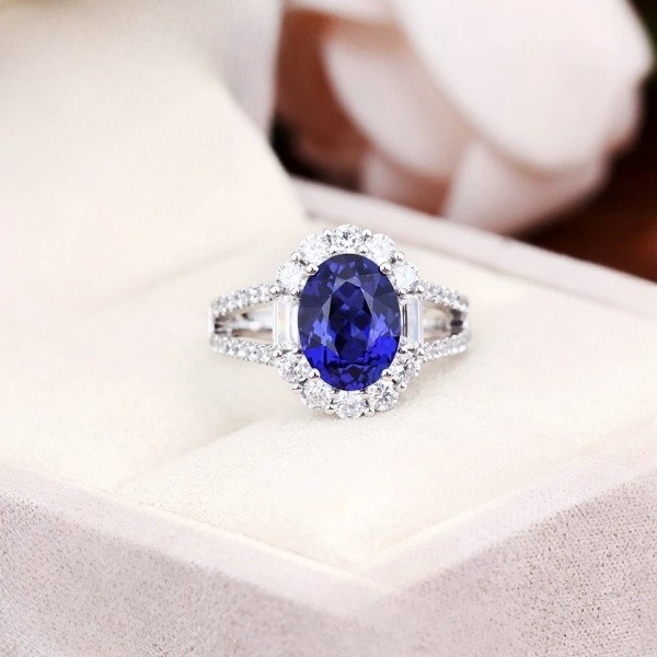 3.60 Ct Oval Natural Sapphire & Diamond Wedding Ring 14K White Gold Size 7