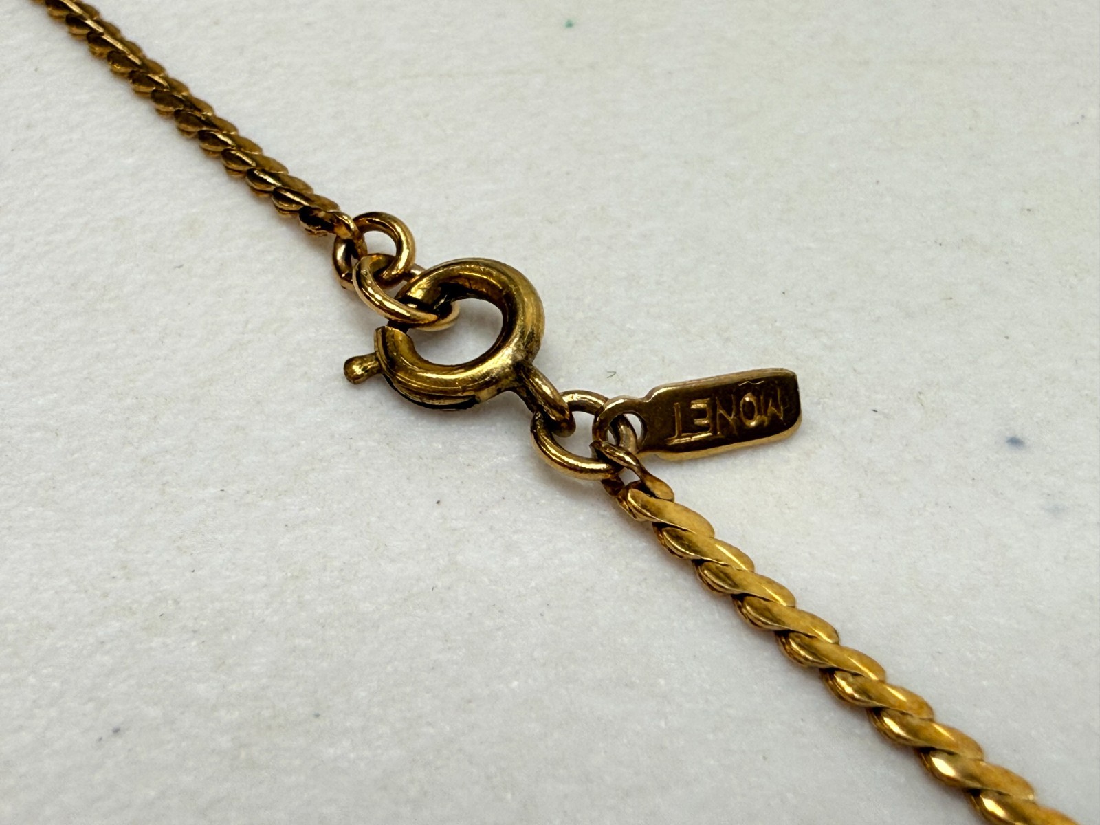 Vintage Signed Monet Necklace Dainty Herringbone Chain 15 inch Estate Jewelry