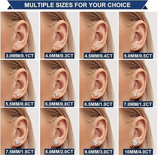 1-4CT VVS1/D Round Cut Moissanite GRA Certified Stud Earrings Solid 925 Silver