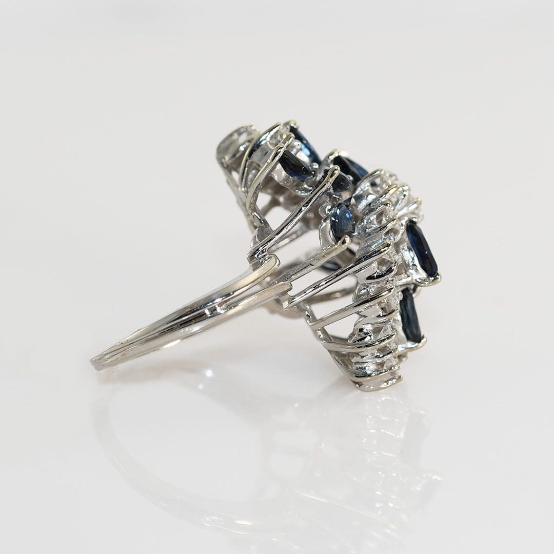 13K-14K White Gold Sapphire & Diamond Cluster Ring, 1.00TCW, 7.8gr