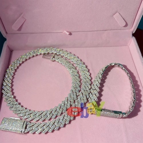 13mm Heavy Solid 925 Silver D VVS1 Moissanite Miami Cuban Link Chain Necklace