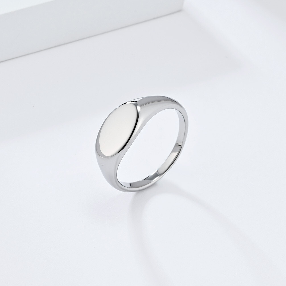 Women Signet Ring Stainless Steel Plain Square Shape Simple Wedding Statement