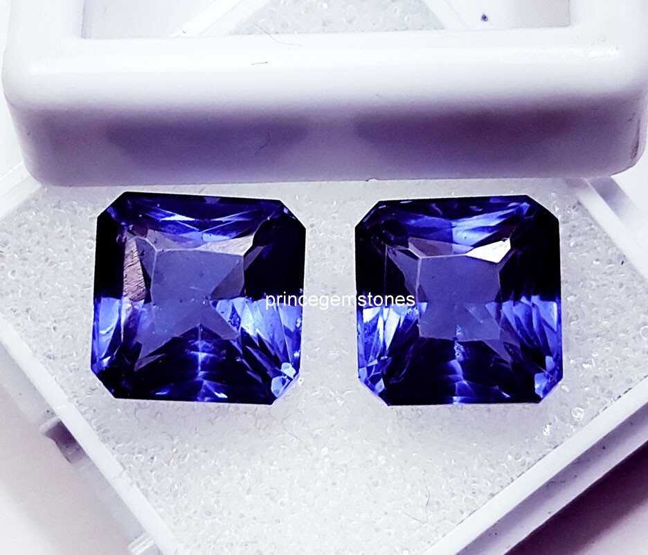 Loose Gemstone Natural Tanzanite Square Shape 8 to 10 Ct Pair Certified P236