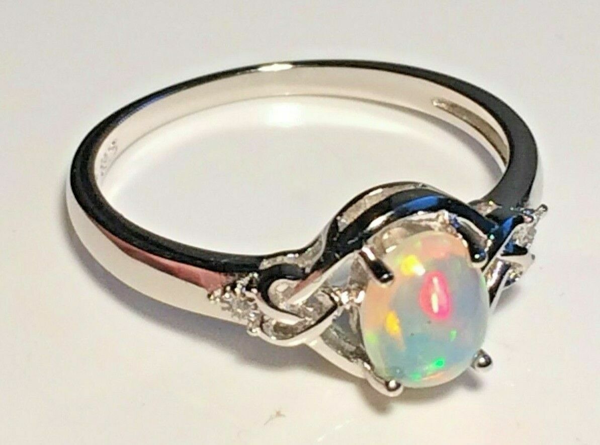 Fire Opal Ring Natural 8x6mm Solid Opal Solid Sterling Silver Sizes 6.5 to 10 US