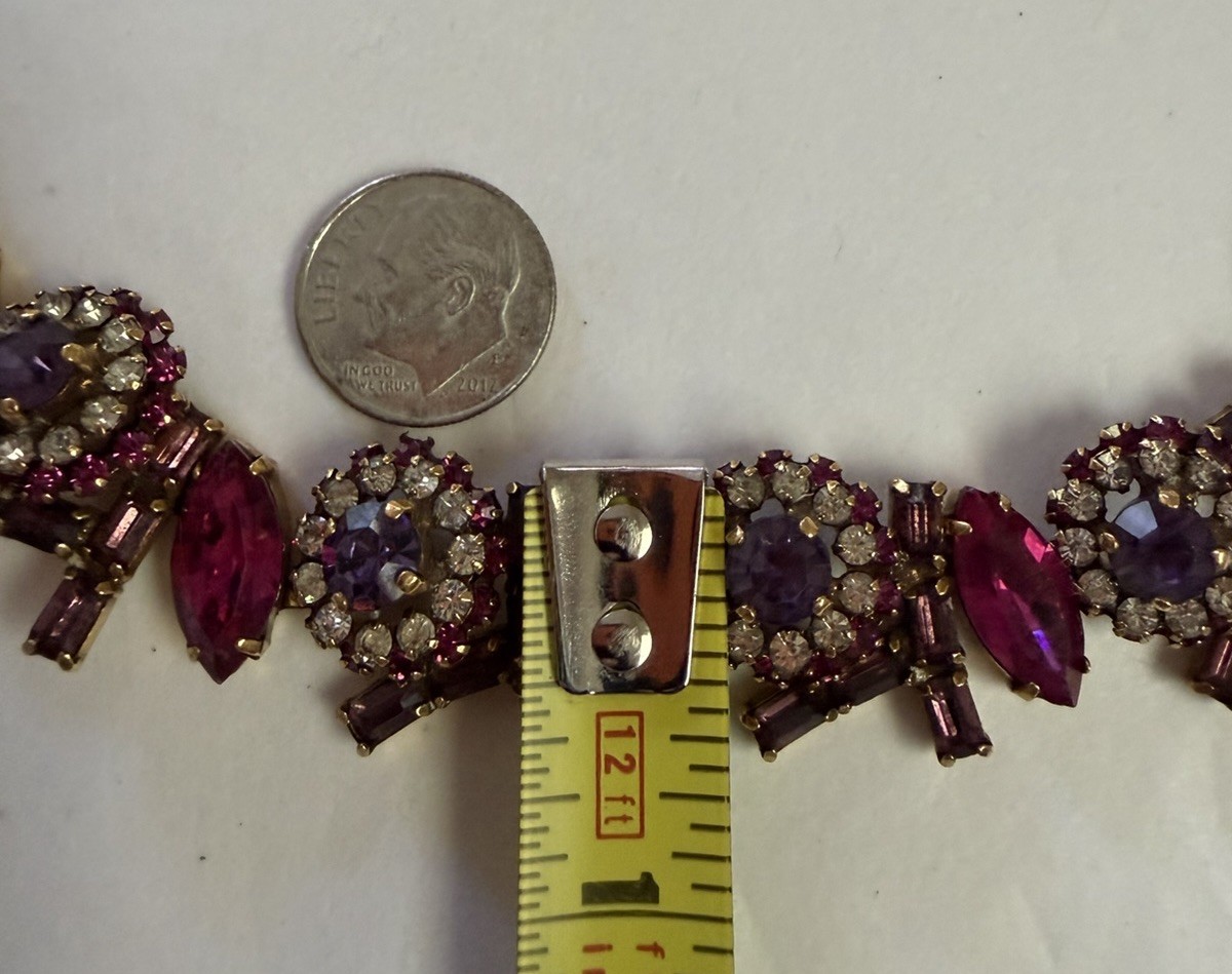 Vintage HOBE Signed Necklace Bracelet Clip On Earrings Multicolored Crystals Set