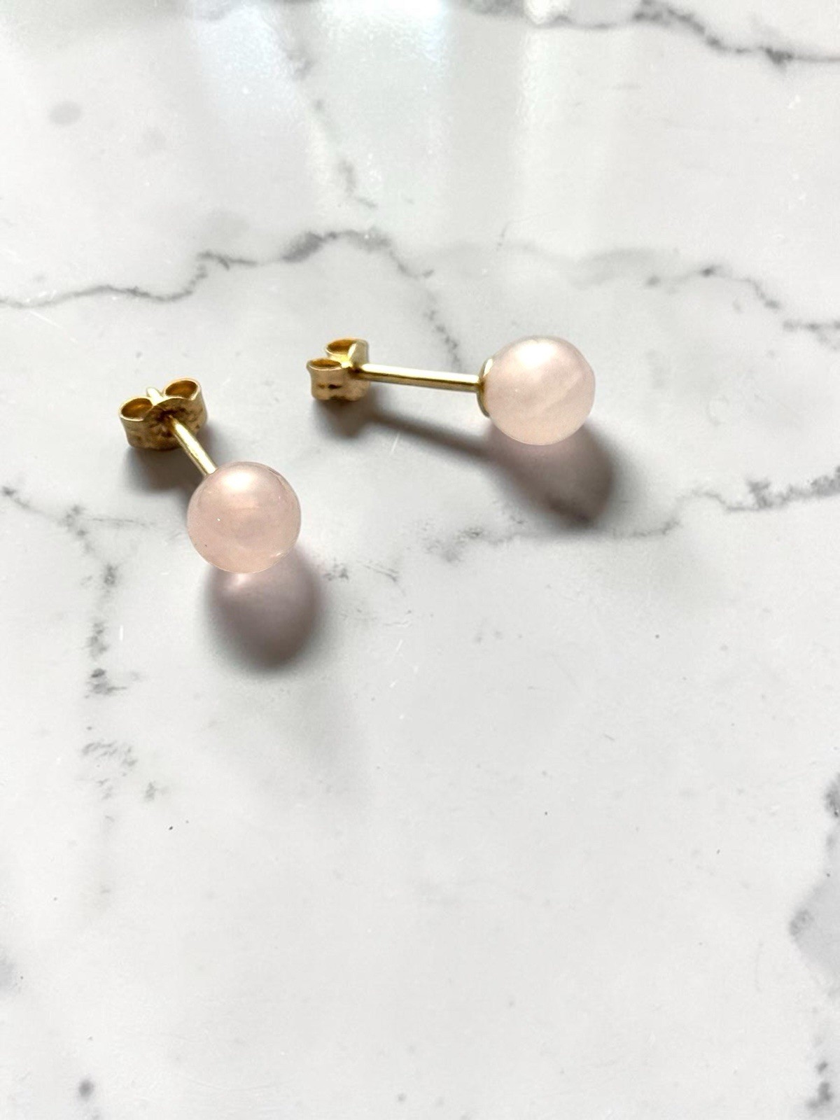 Genuine 5mm Rose Quartz 9ct Gold Earring Studs 1 Carat Approx