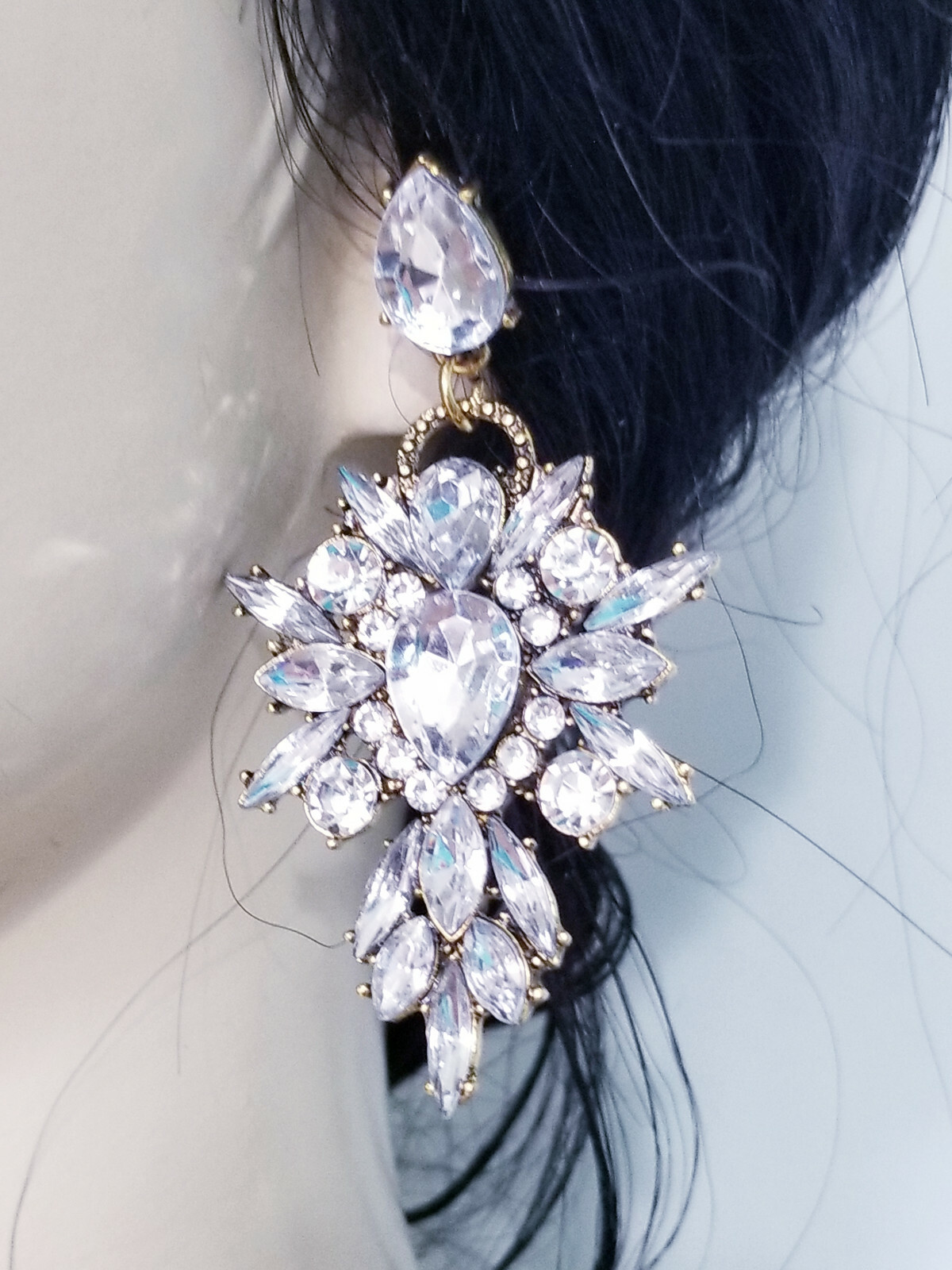 Chandelier Earrings Clear Rhinestone Crystal 2.8 in