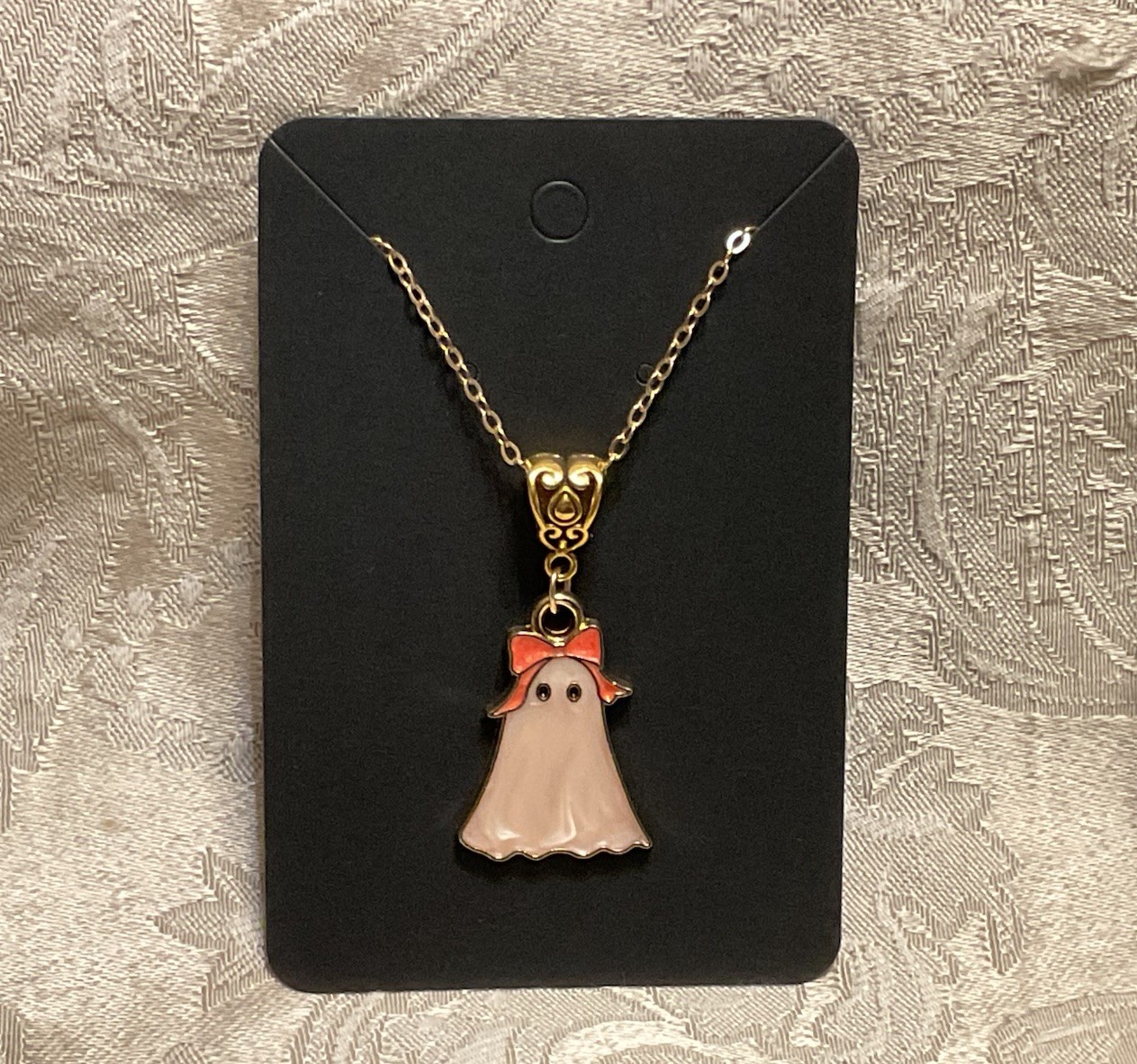 Retro Ghost Bow Whimsical Halloween Charm Bohemian Novelty Gold Boho Necklace
