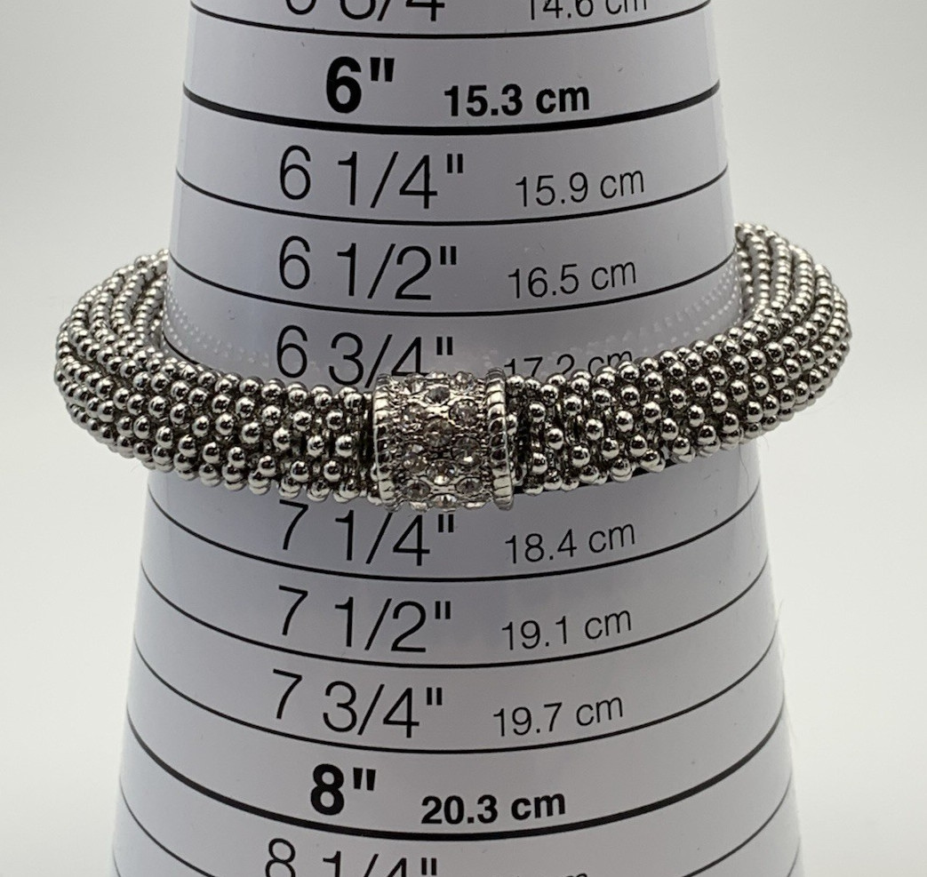 Unique Elastic Stretch Silver Tone Rhinestones Roundelle Spacer Bracelet