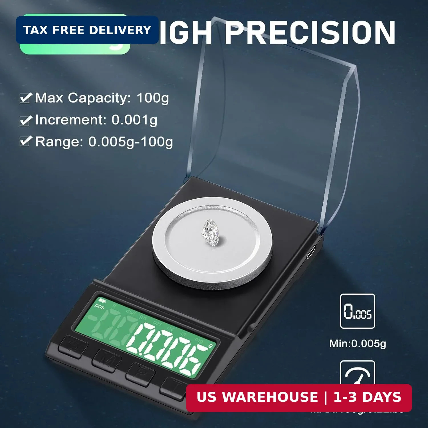 Portable Milligram Scale 100g/0.001g, Diyife Rechargeable Gram Scale with 8 Unit