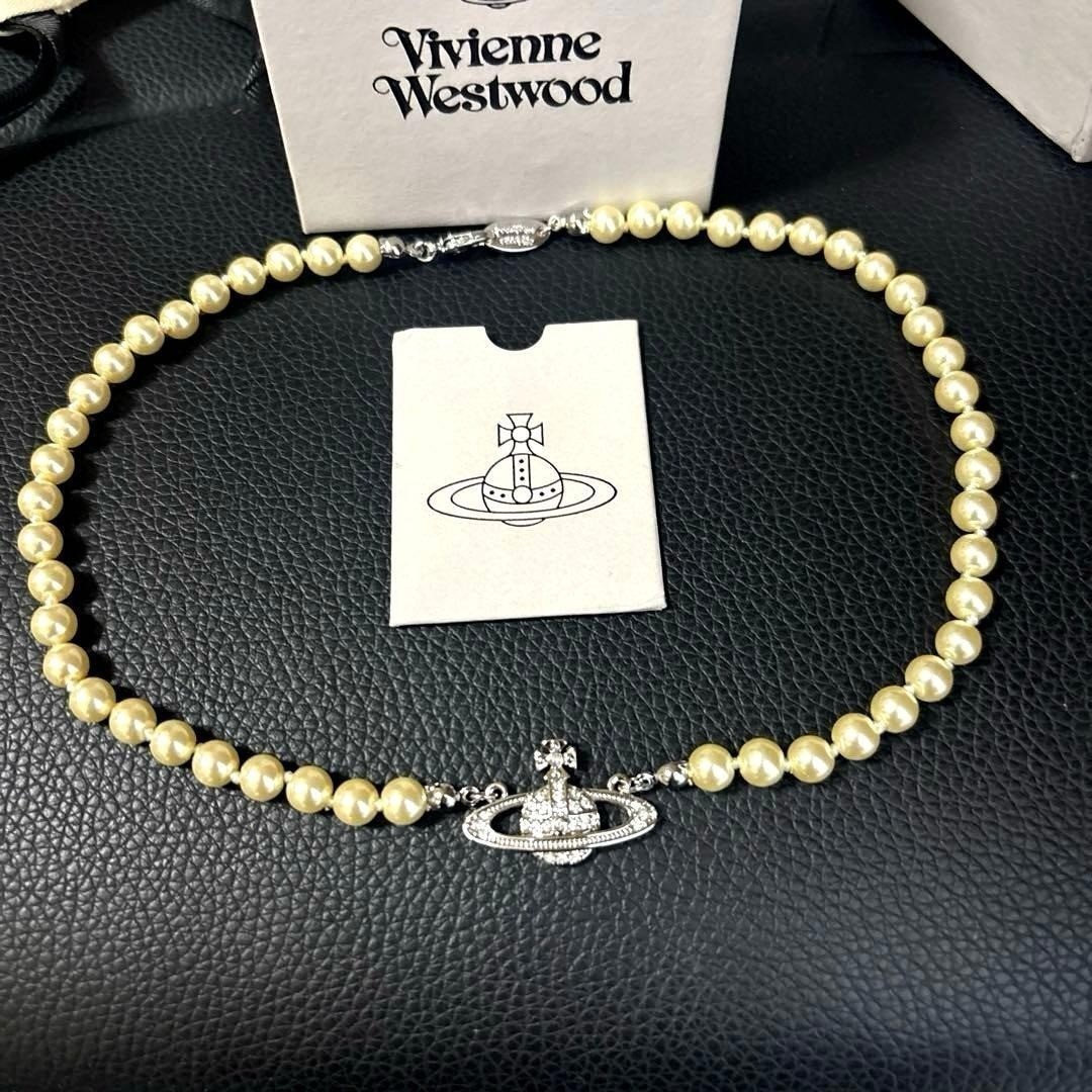 Vivienne Westwood Mini Bas Relief Pearl Orb Choker Necklace Silver New In Box