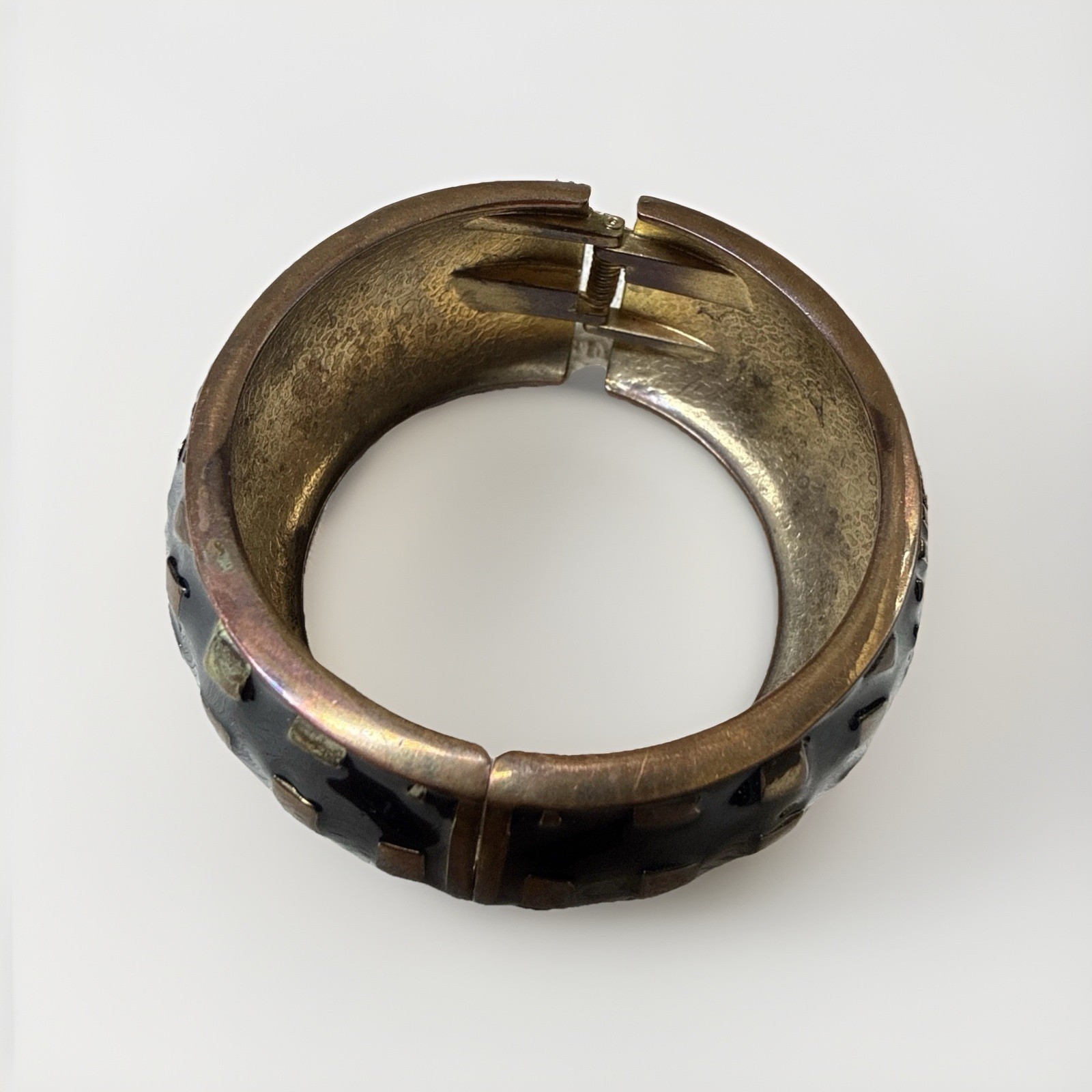 VTG Bracelet Signed Boucher Enamel Geometric Hinge